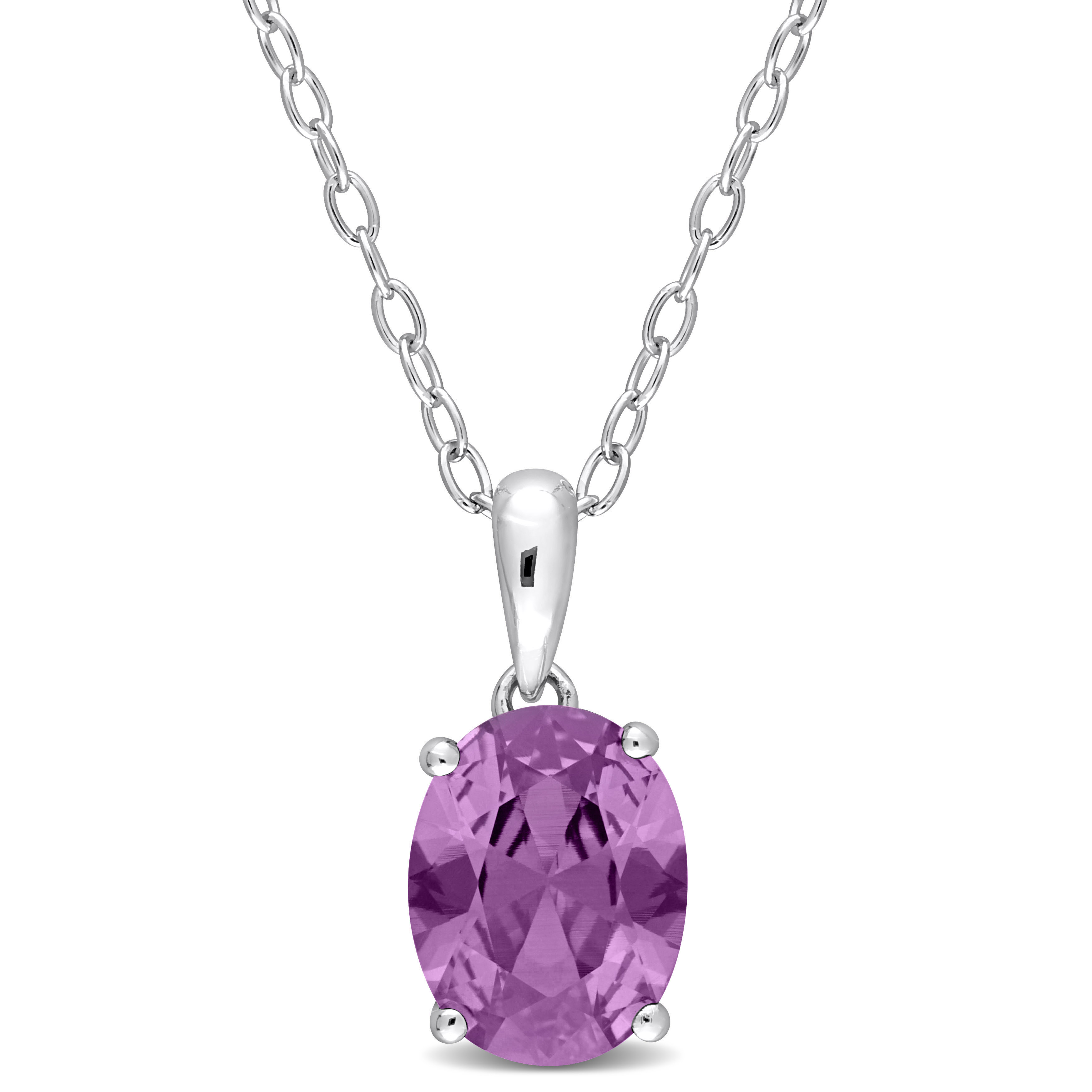 2 1/2 CT TGW Oval Simulated Alexandrite Solitaire Heart Design Pendant with Chain in Sterling Silver - 18 in.