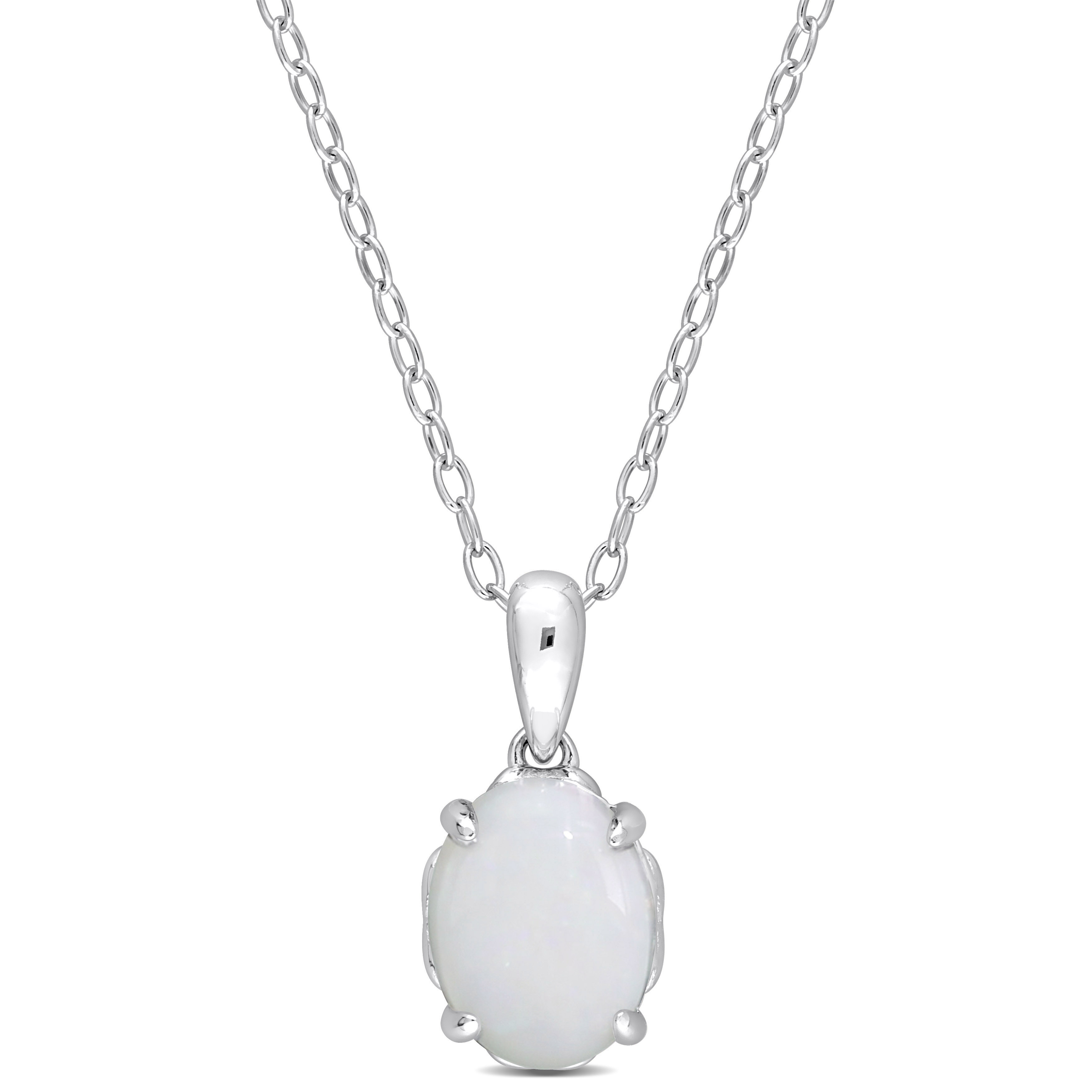 1 CT TGW Oval Opal Solitaire Heart Design Pendant with Chain in Sterling Silver - 18 in.