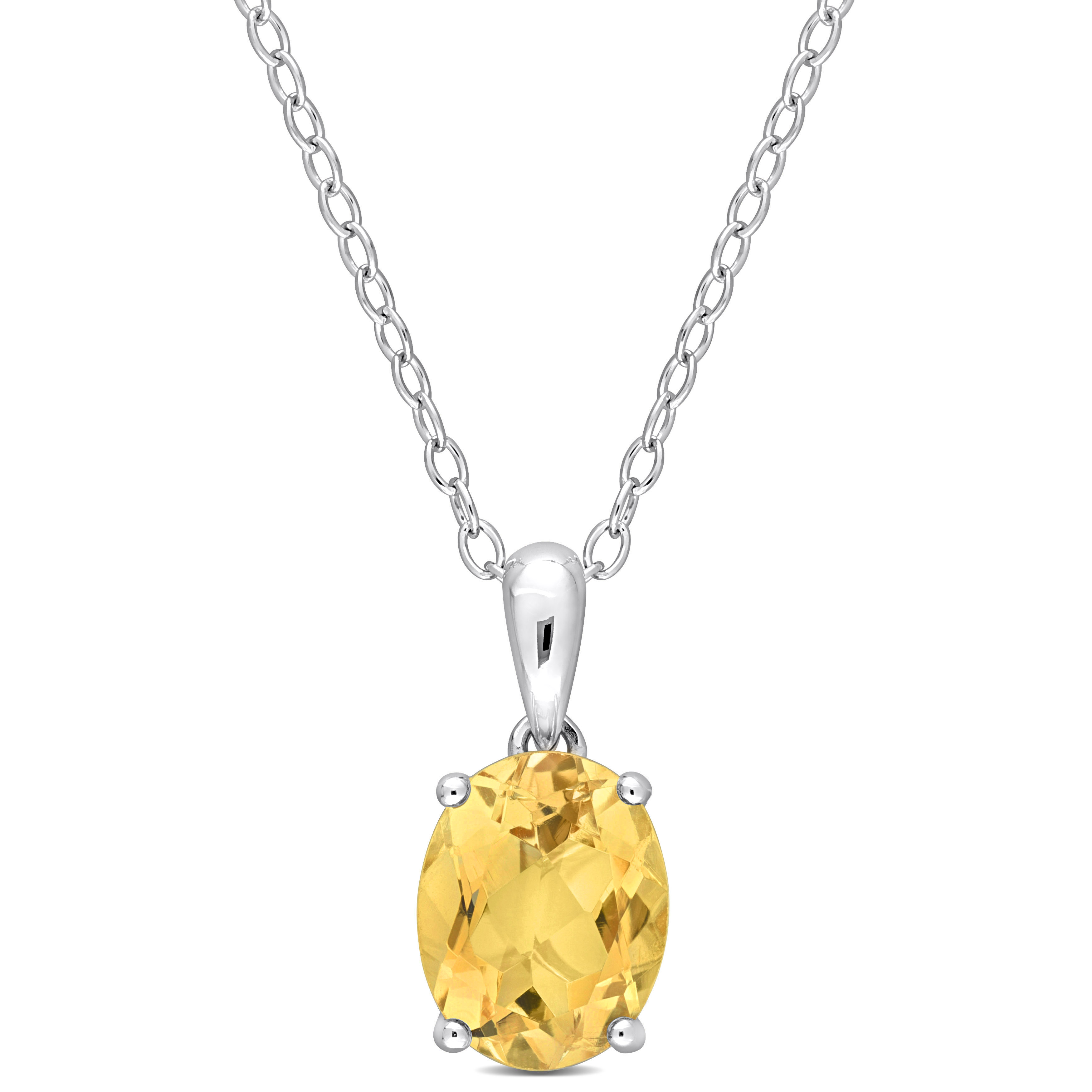 1 5/8 CT TGW Oval Citrine Solitaire Heart Design Pendant with Chain in Sterling Silver - 18 in.
