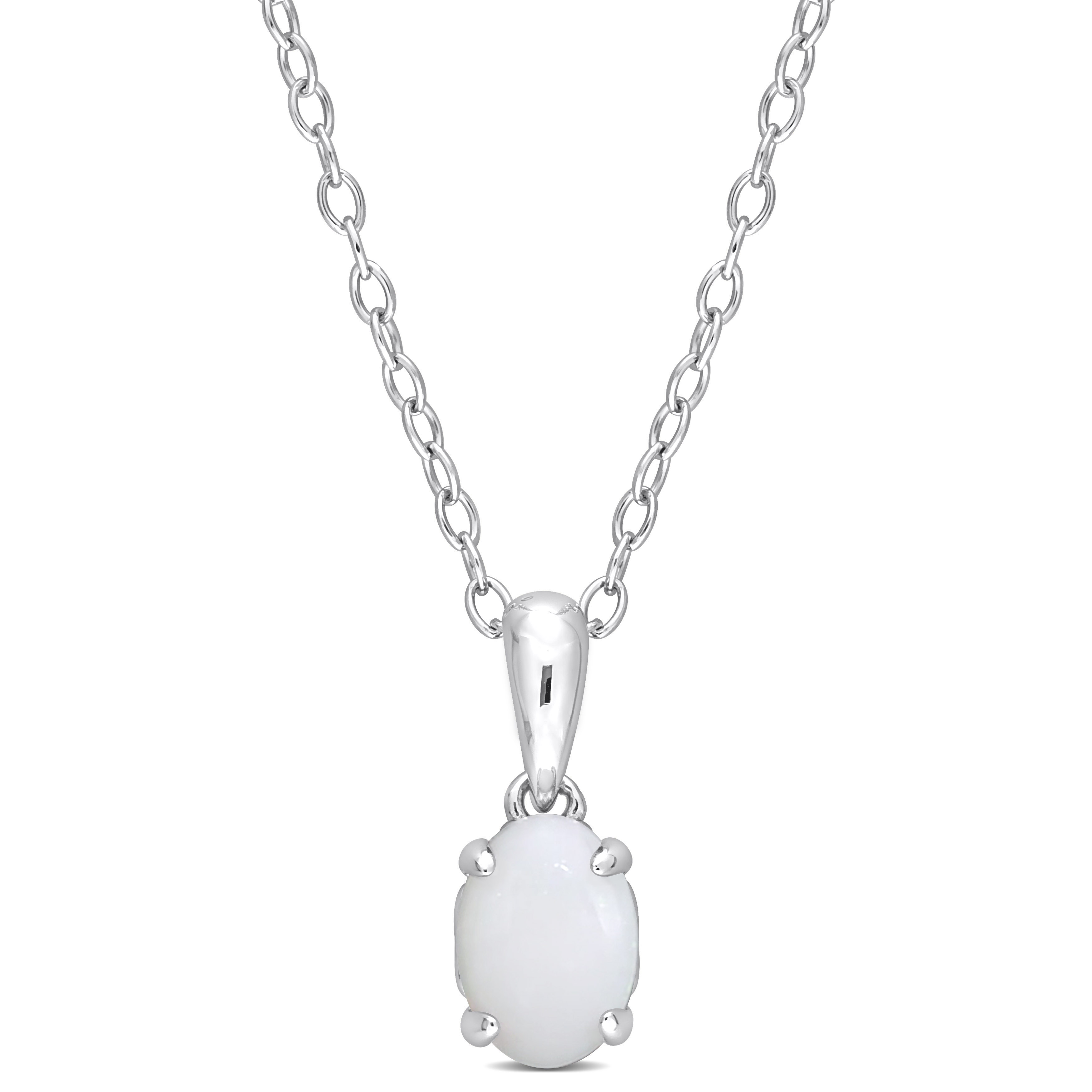 1/2 CT TGW Oval Opal Solitaire Heart Design Pendant with Chain in Sterling Silver - 18 in.
