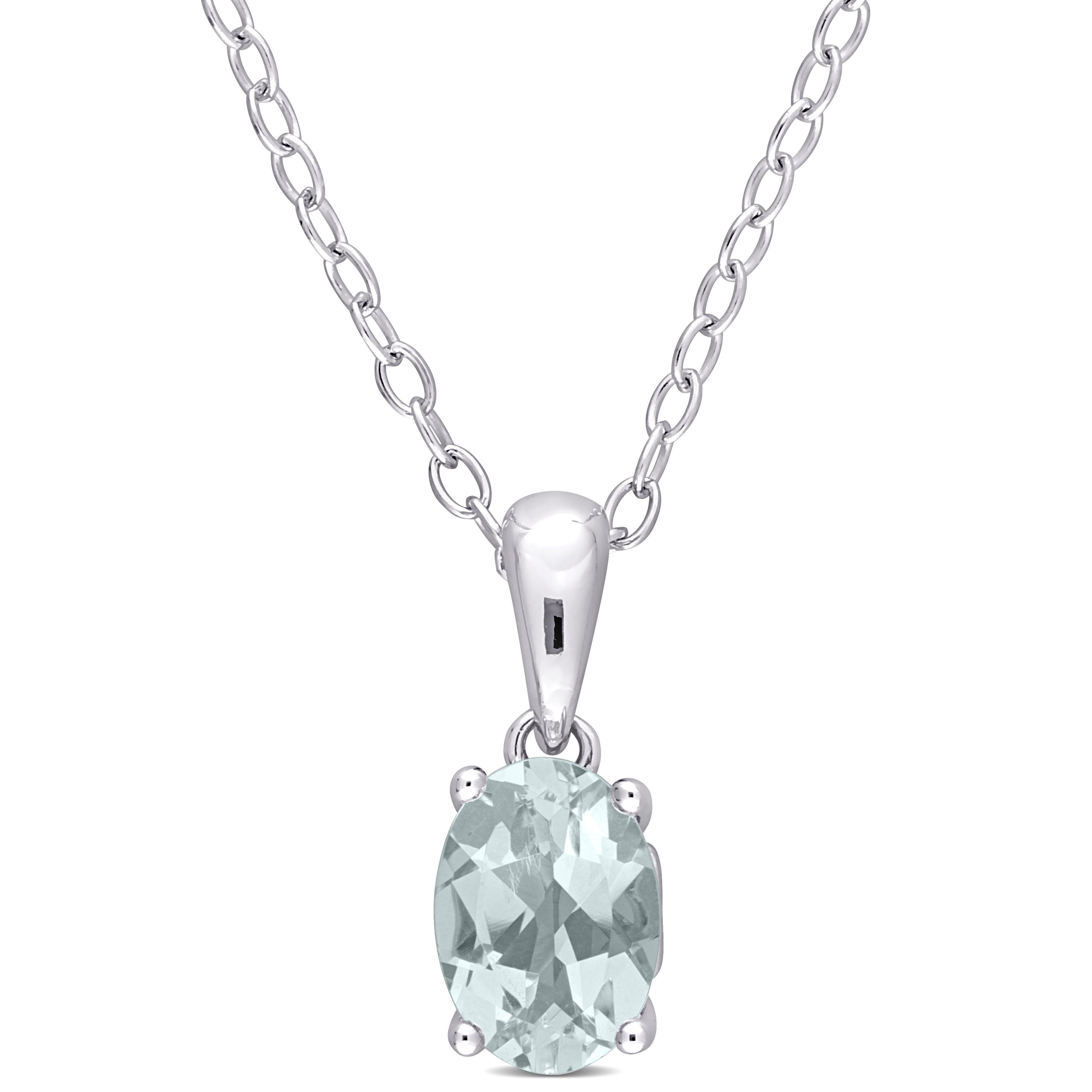 5/8 CT TGW Oval Aquamarine Solitaire Heart Design Pendant with Chain in Sterling Silver - 18 in.