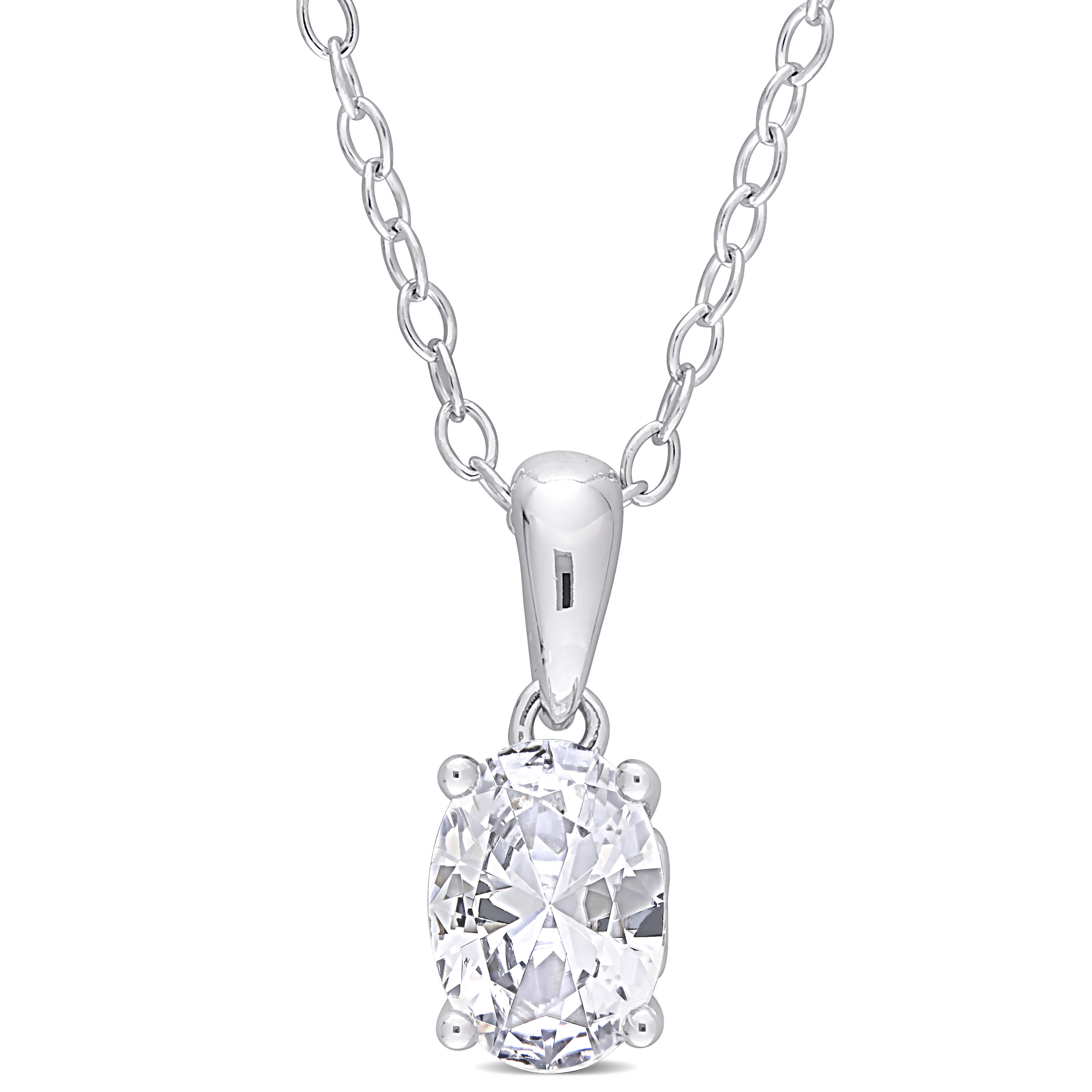 7/8 CT TGW Oval White Topaz Solitaire Heart Design Pendant with Chain in Sterling Silver - 18 in.