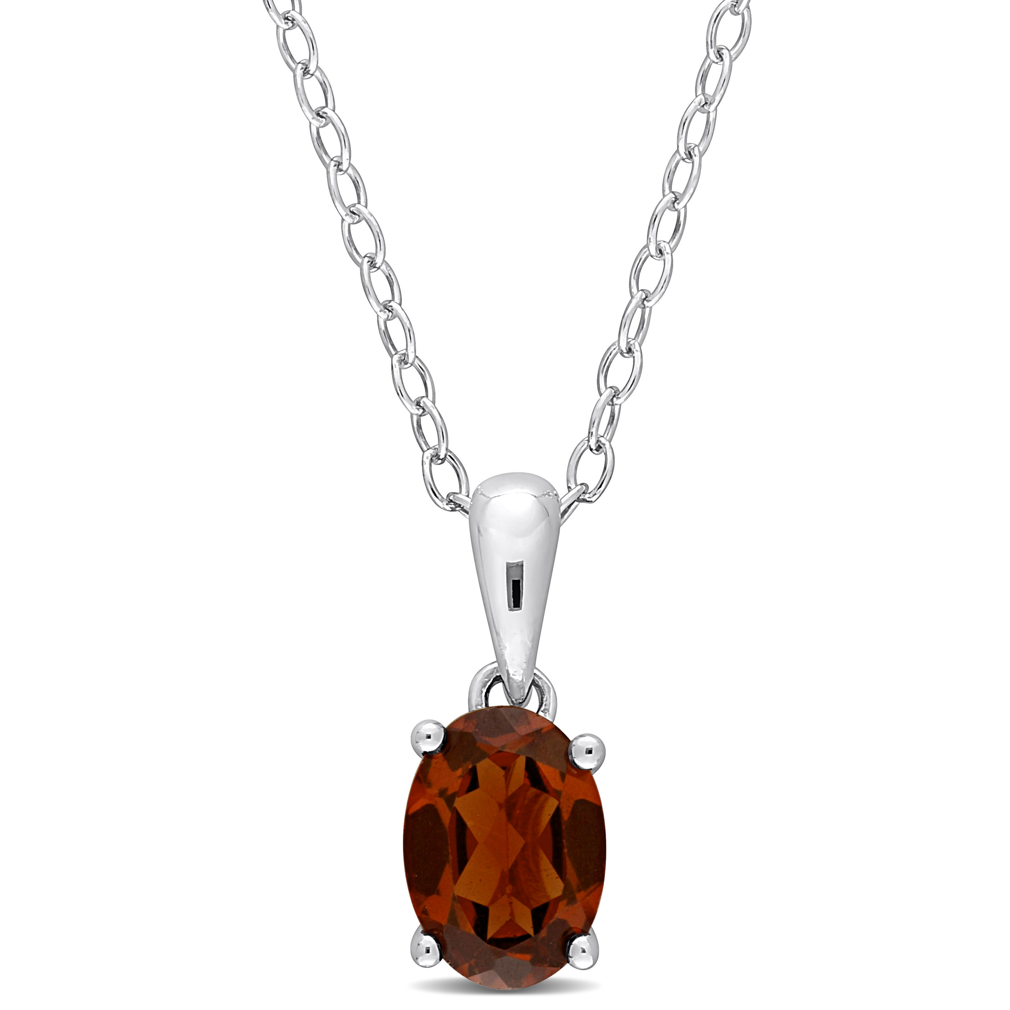 1 CT TGW Oval Garnet Solitaire Heart Design Pendant with Chain in Sterling Silver - 18 in.