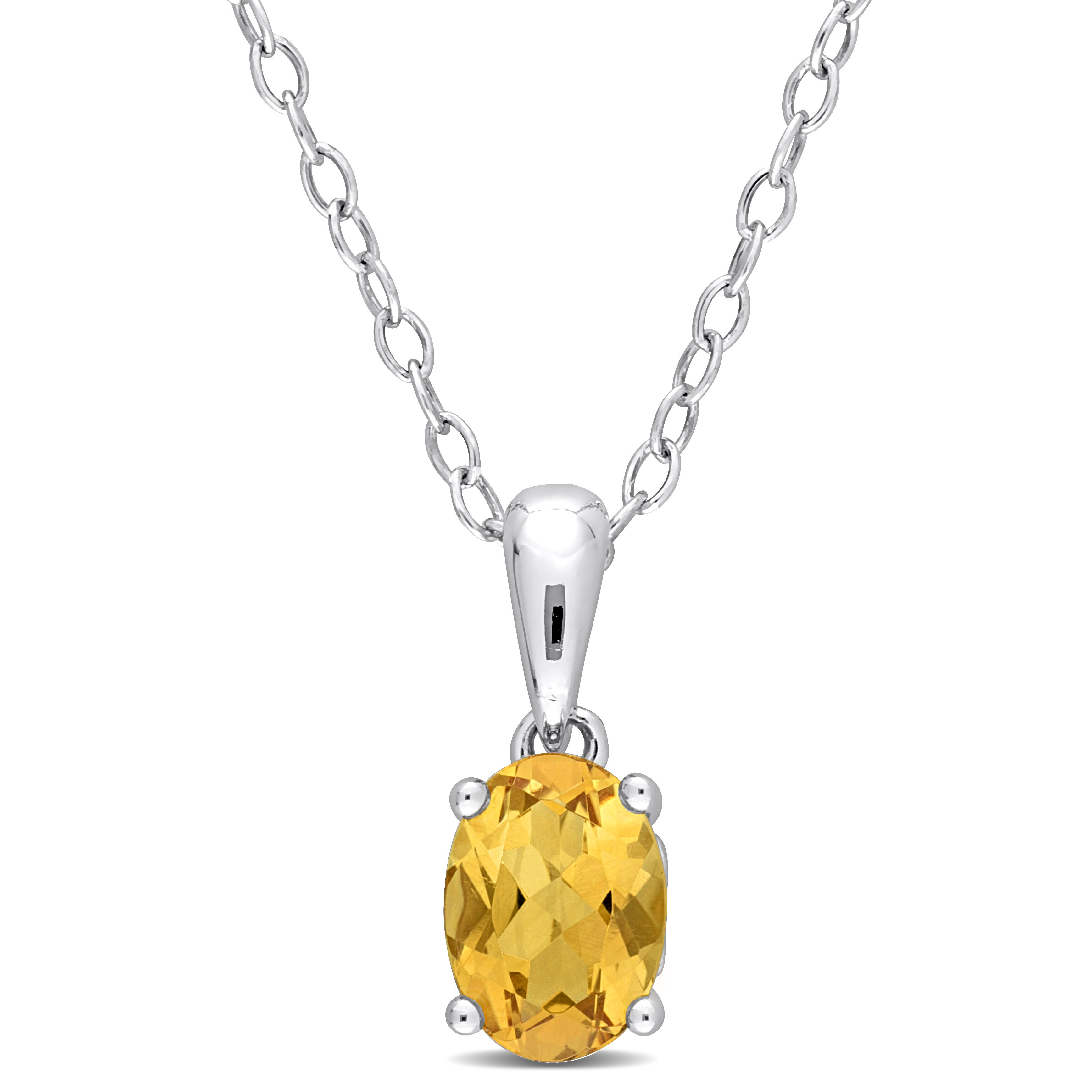 3/4 CT TGW Oval Citrine Solitaire Heart Design Pendant with Chain in Sterling Silver - 18 in.