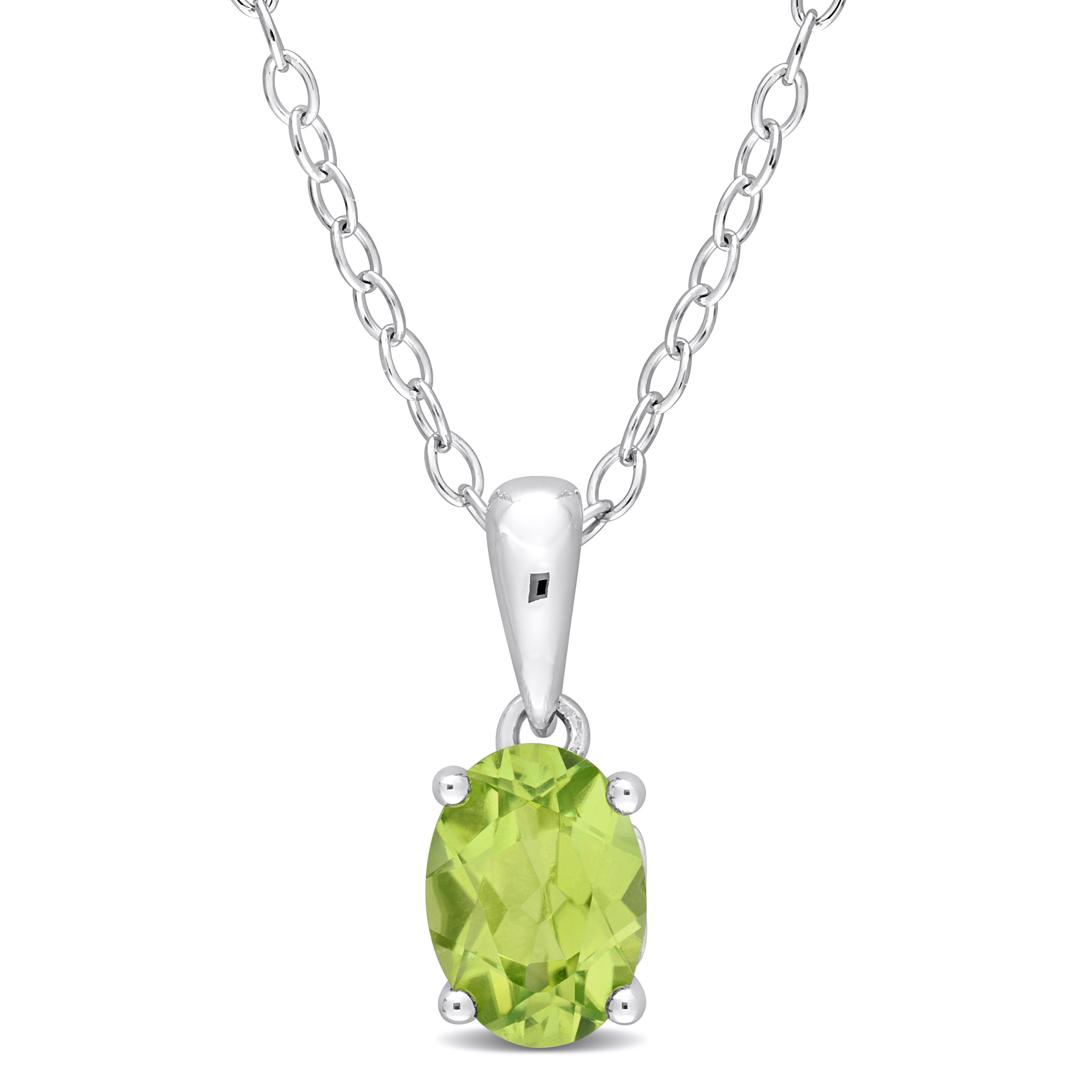 4/5 CT TGW Oval Peridot Solitaire Heart Design Pendant with Chain in Sterling Silver - 18 in.