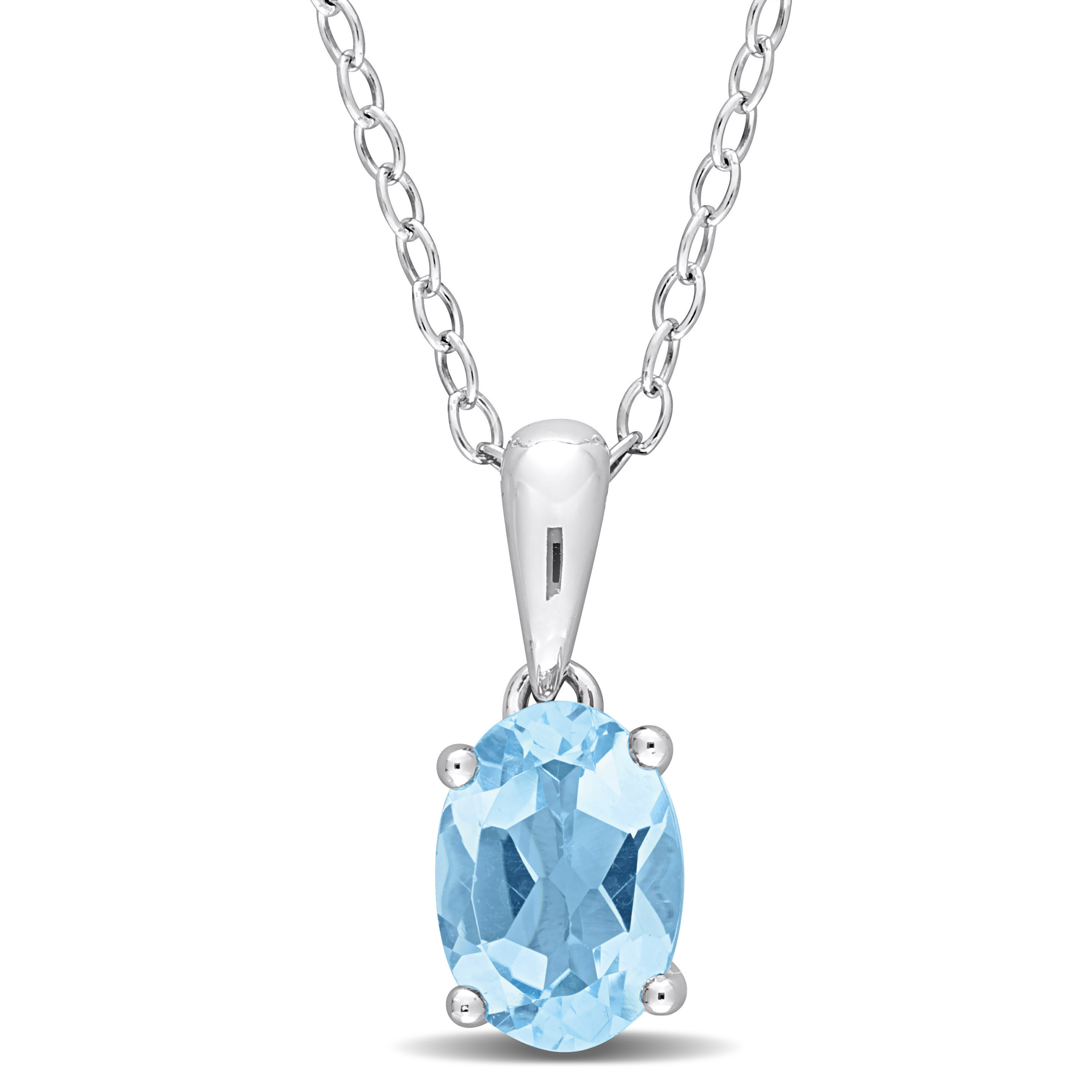 1 CT TGW Oval Sky Blue Topaz Solitaire Heart Design Pendant with Chain in Sterling Silver - 18 in.