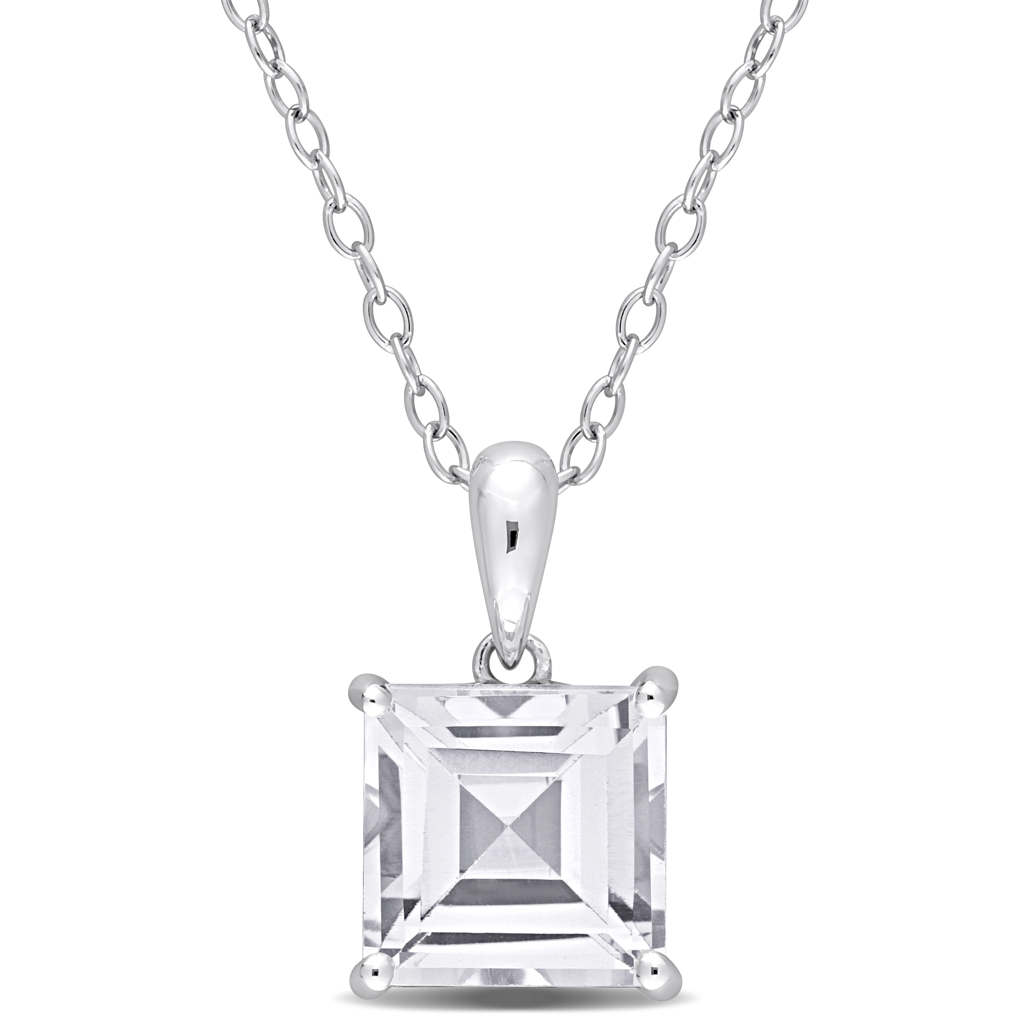 3 CT TGW Princess Cut White Topaz Solitaire Heart Design Pendant with Chain in Sterling Silver - 18 in.