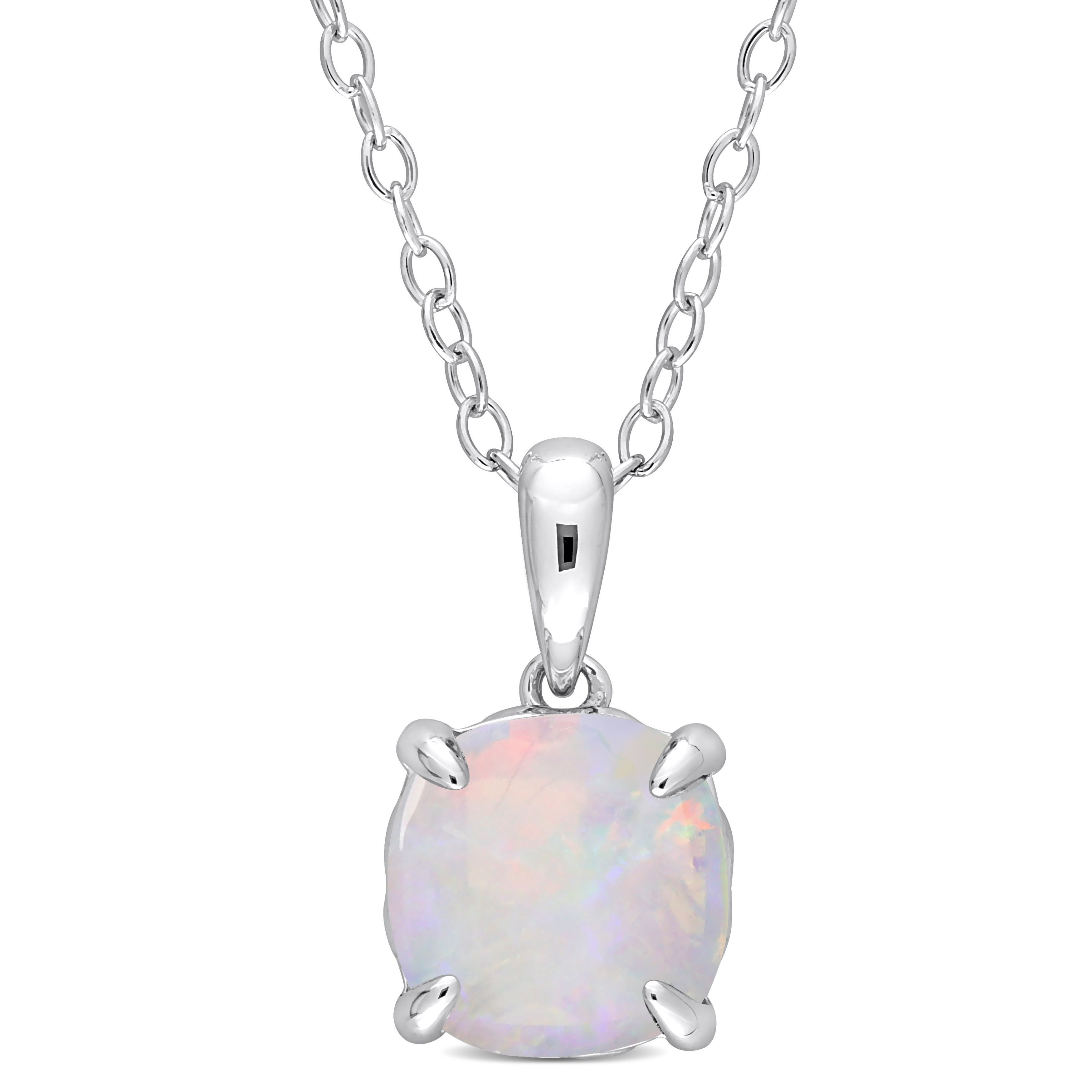 1 1/3 CT TGW Cushion Cut Opal Solitaire Heart Design Pendant with Chain in Sterling Silver - 18 in.