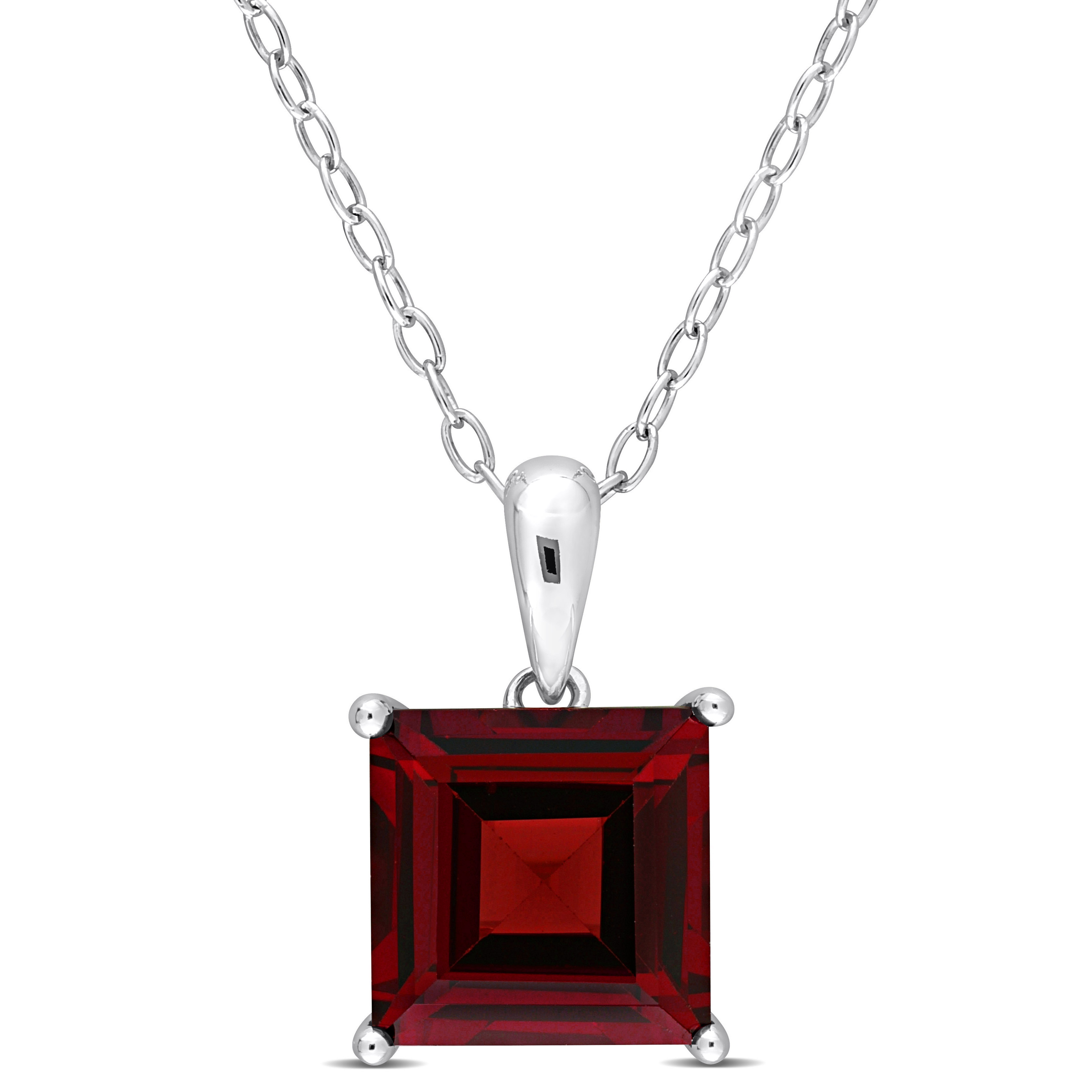 3 1/10 CT TGW Princess Cut Garnet Solitaire Heart Design Pendant with Chain in Sterling Silver - 18 in.