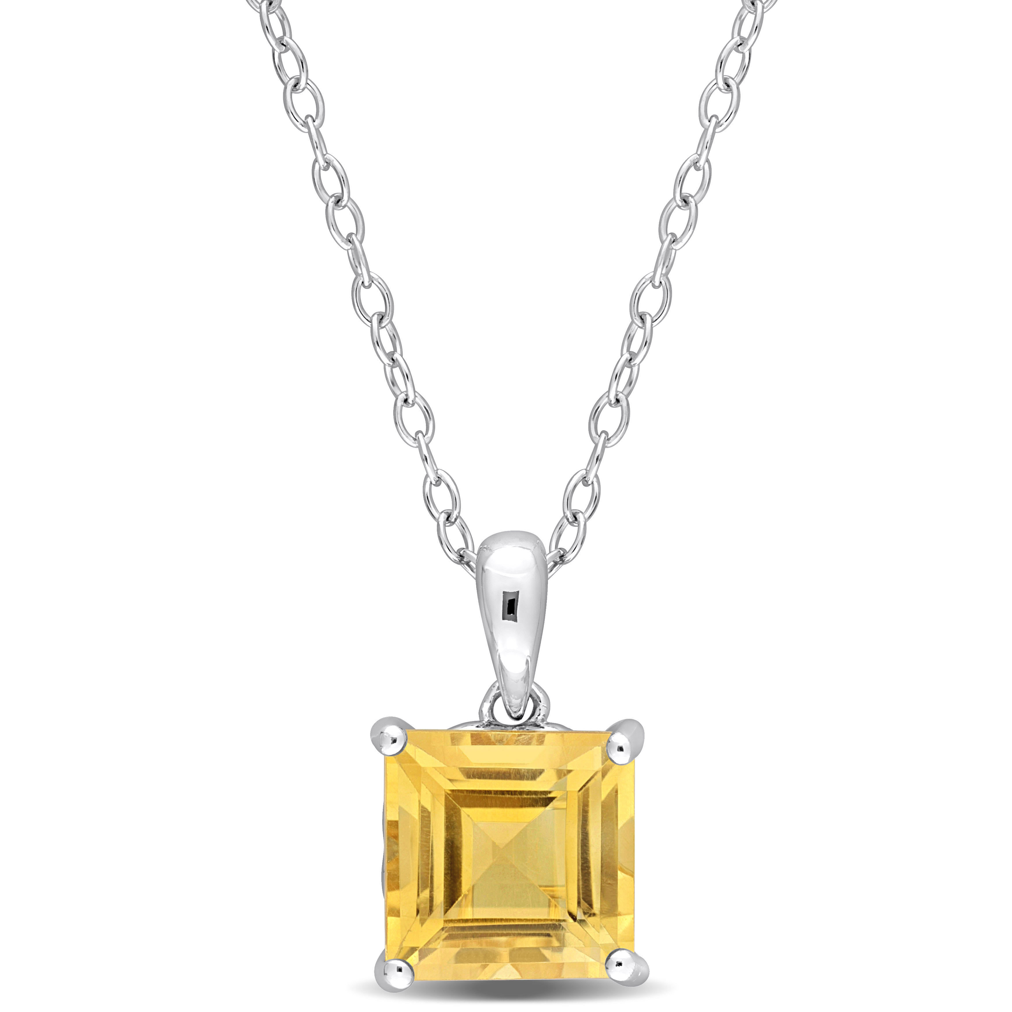 2 2/5 CT TGW Princess Cut Citrine Solitaire Heart Design Pendant with Chain in Sterling Silver - 18 in.