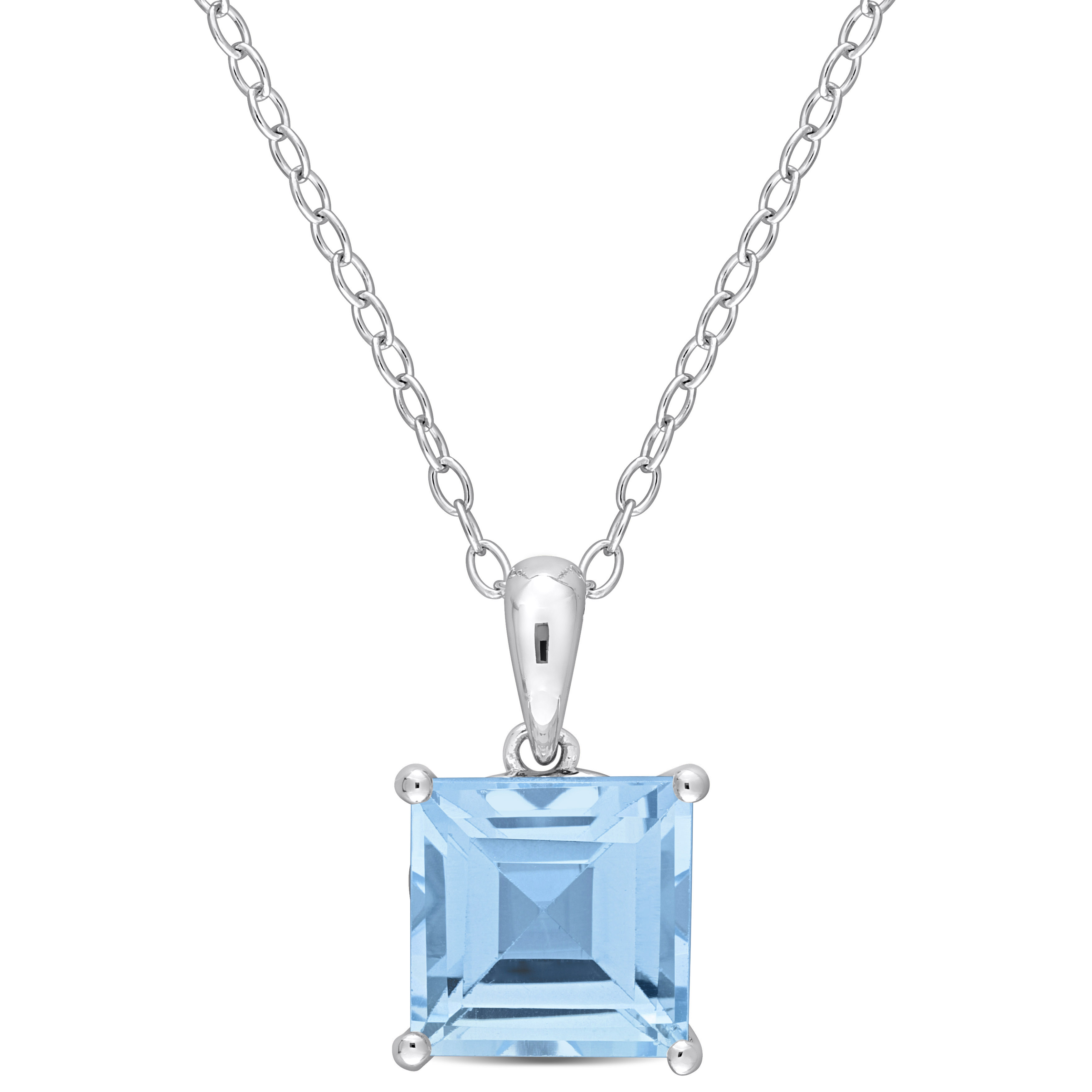 3 CT TGW Princess Cut Sky Blue Topaz Solitaire Heart Design Pendant with Chain in Sterling Silver - 18 in.