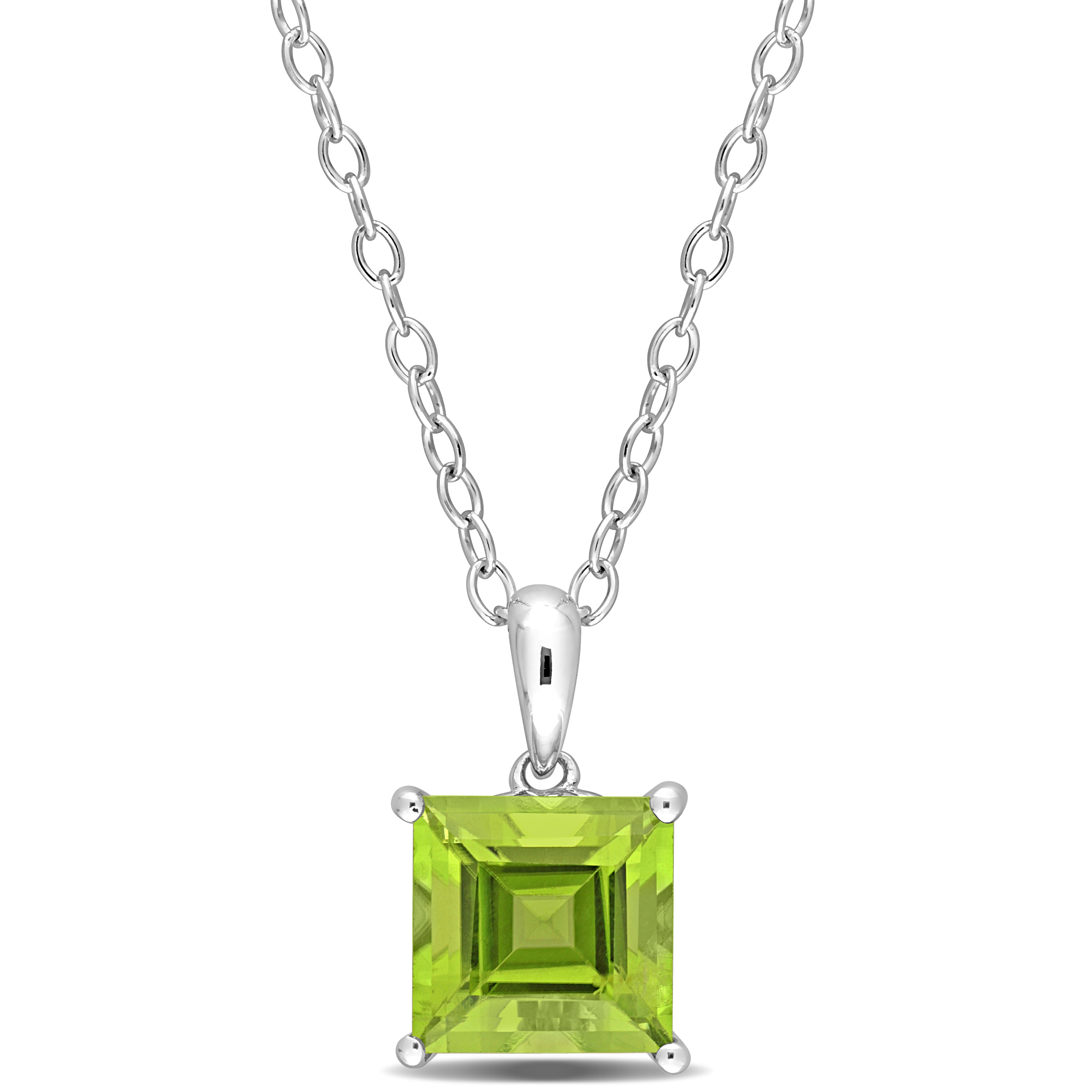 2 3/4 CT TGW Princess Cut Peridot Solitaire Heart Design Pendant with Chain in Sterling Silver - 18 in.