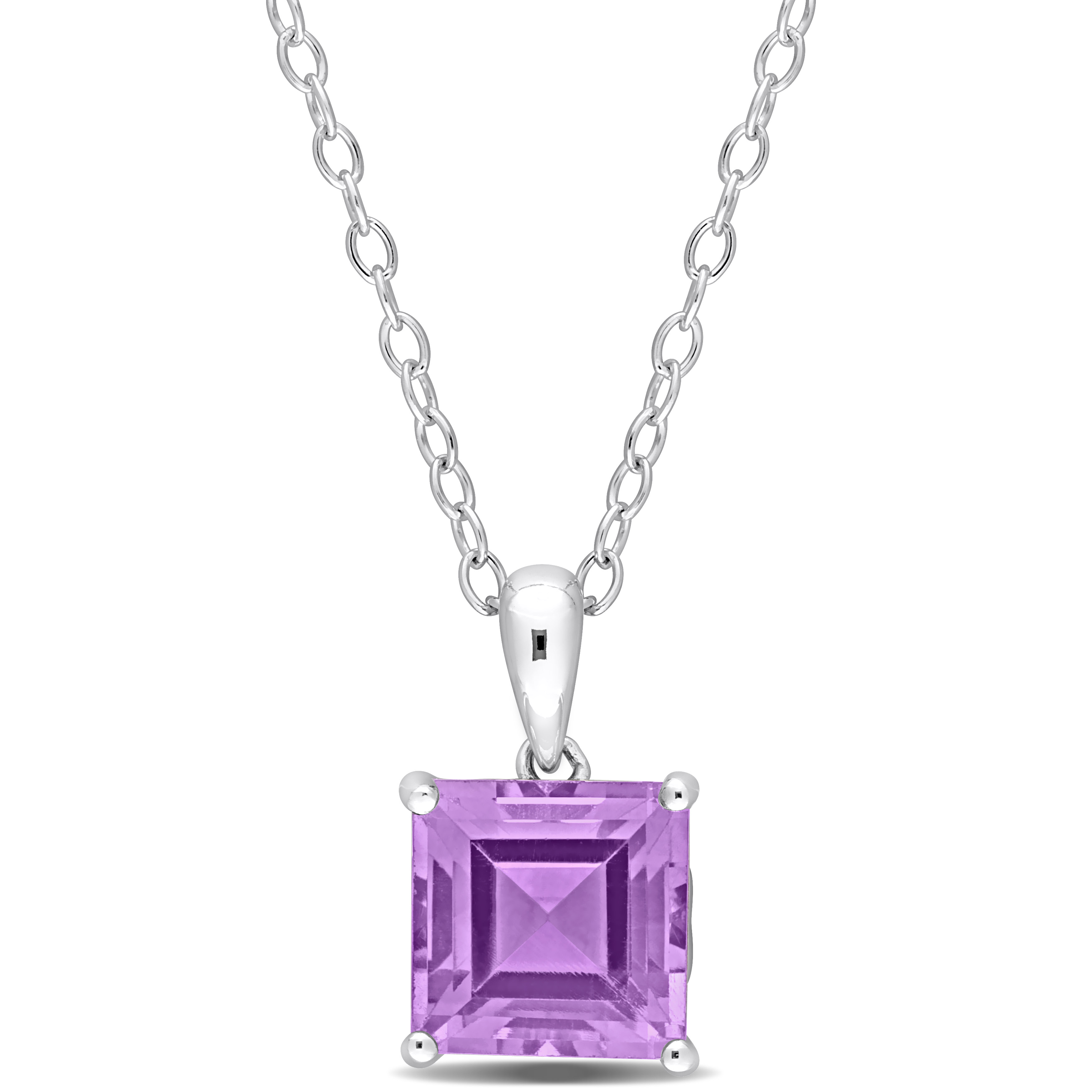2 1/4 CT TGW Princess Cut Amethyst Solitaire Heart Design Pendant with Chain in Sterling Silver - 18 in.