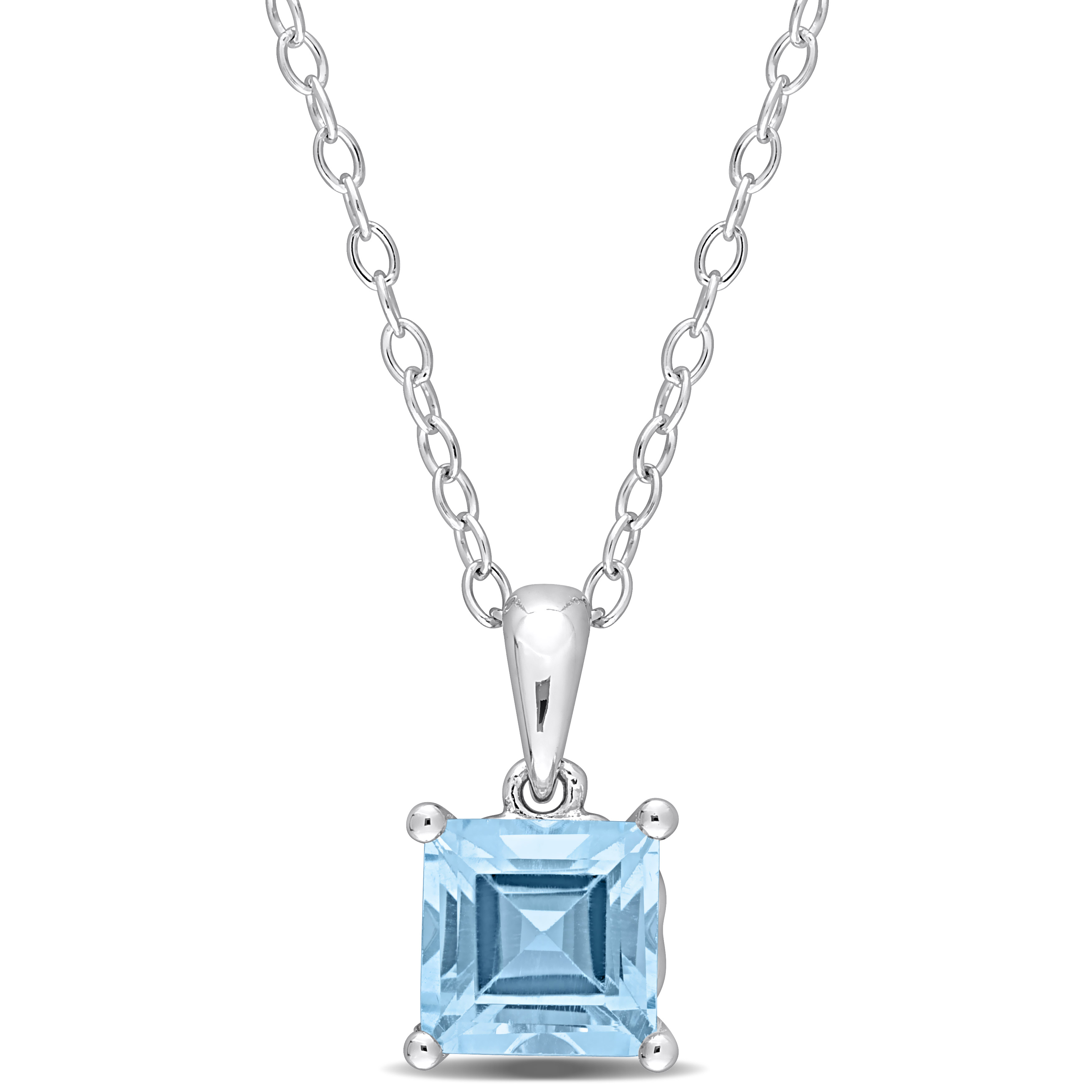 1 1/2 CT TGW Princess Cut Sky Blue Topaz Solitaire Heart Design Pendant with Chain in Sterling Silver - 18 in.