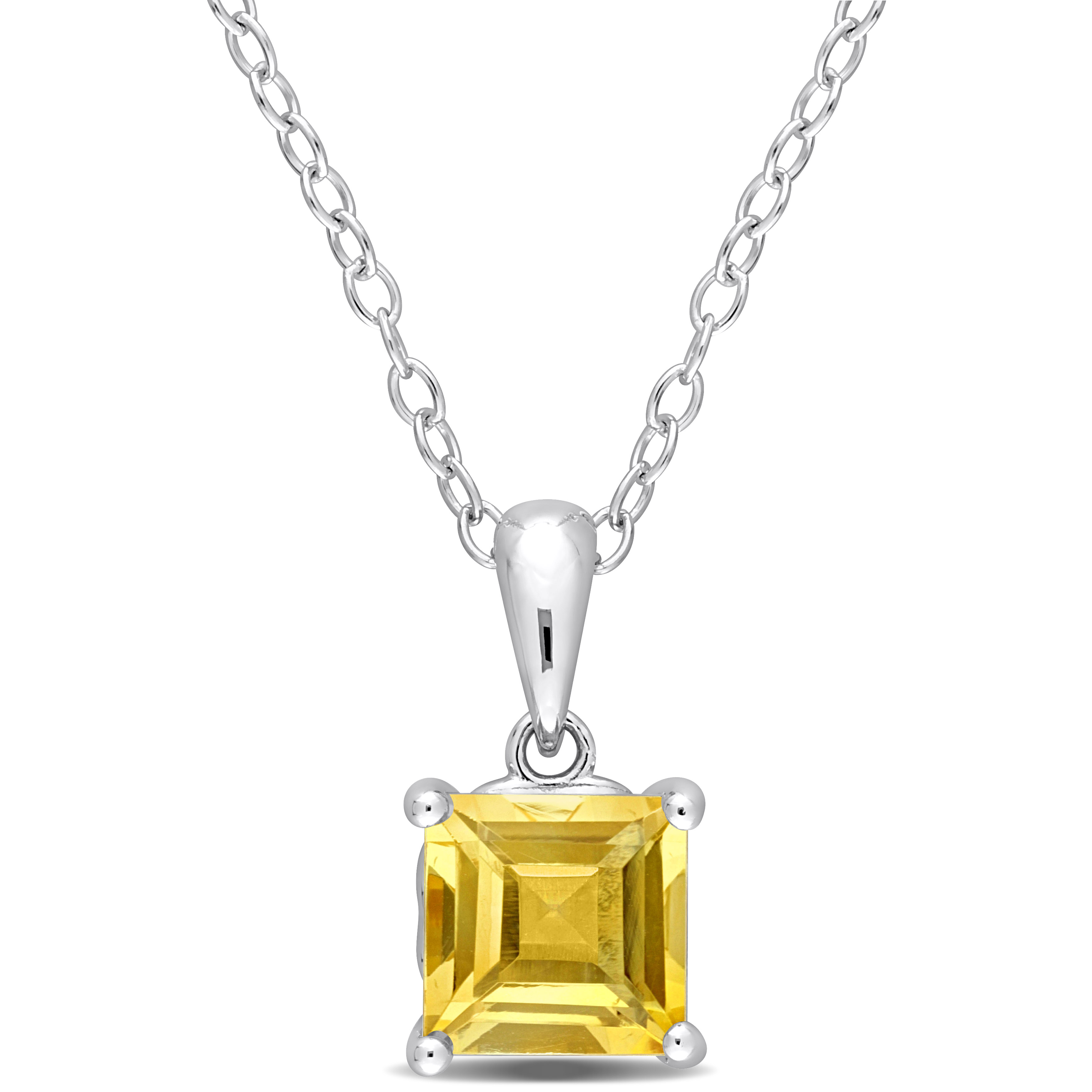 1 CT TGW Princess Cut Citrine Solitaire Heart Design Pendant with Chain in Sterling Silver - 18 in.