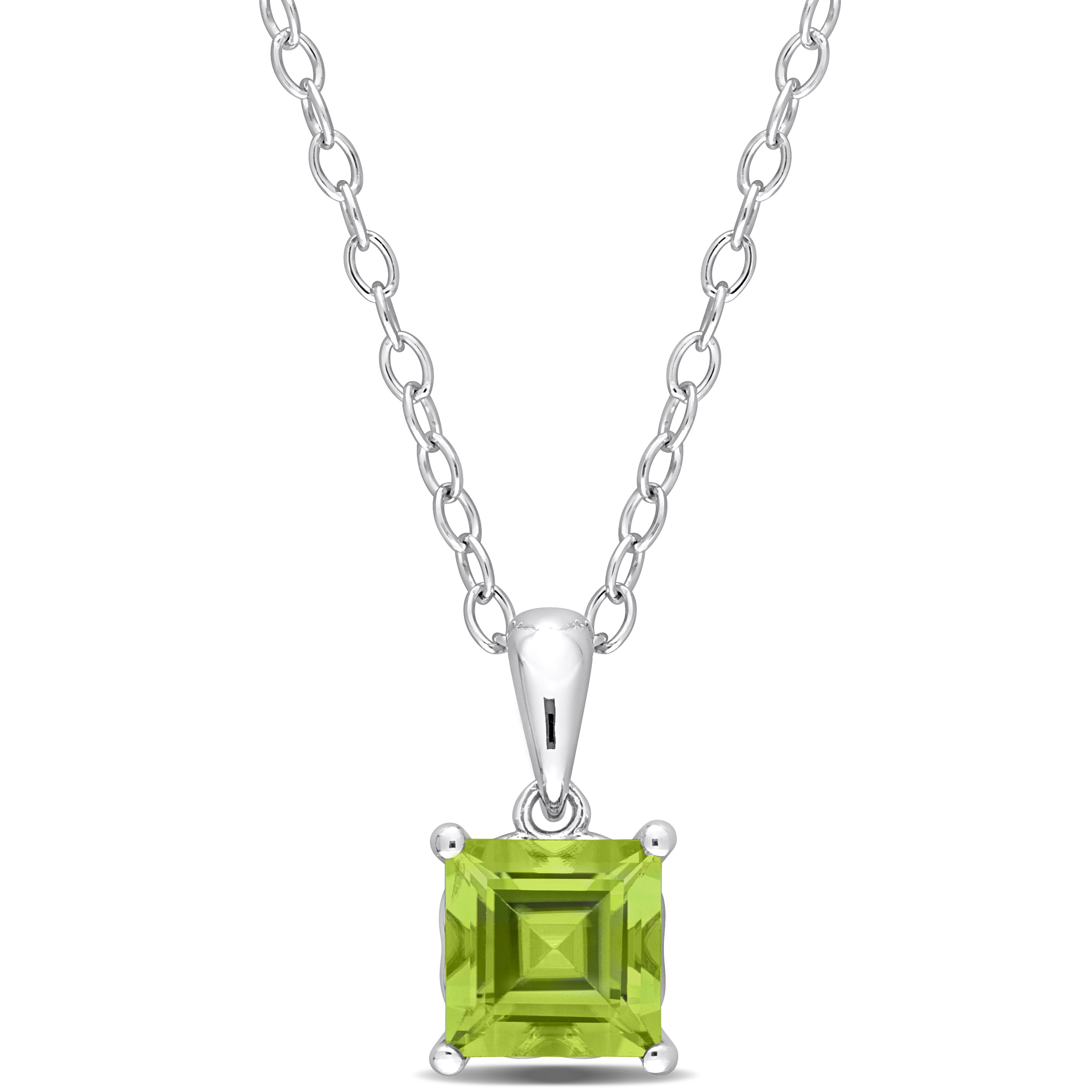 1 1/5 CT TGW Princess Cut Peridot Solitaire Heart Design Pendant with Chain in Sterling Silver - 18 in.