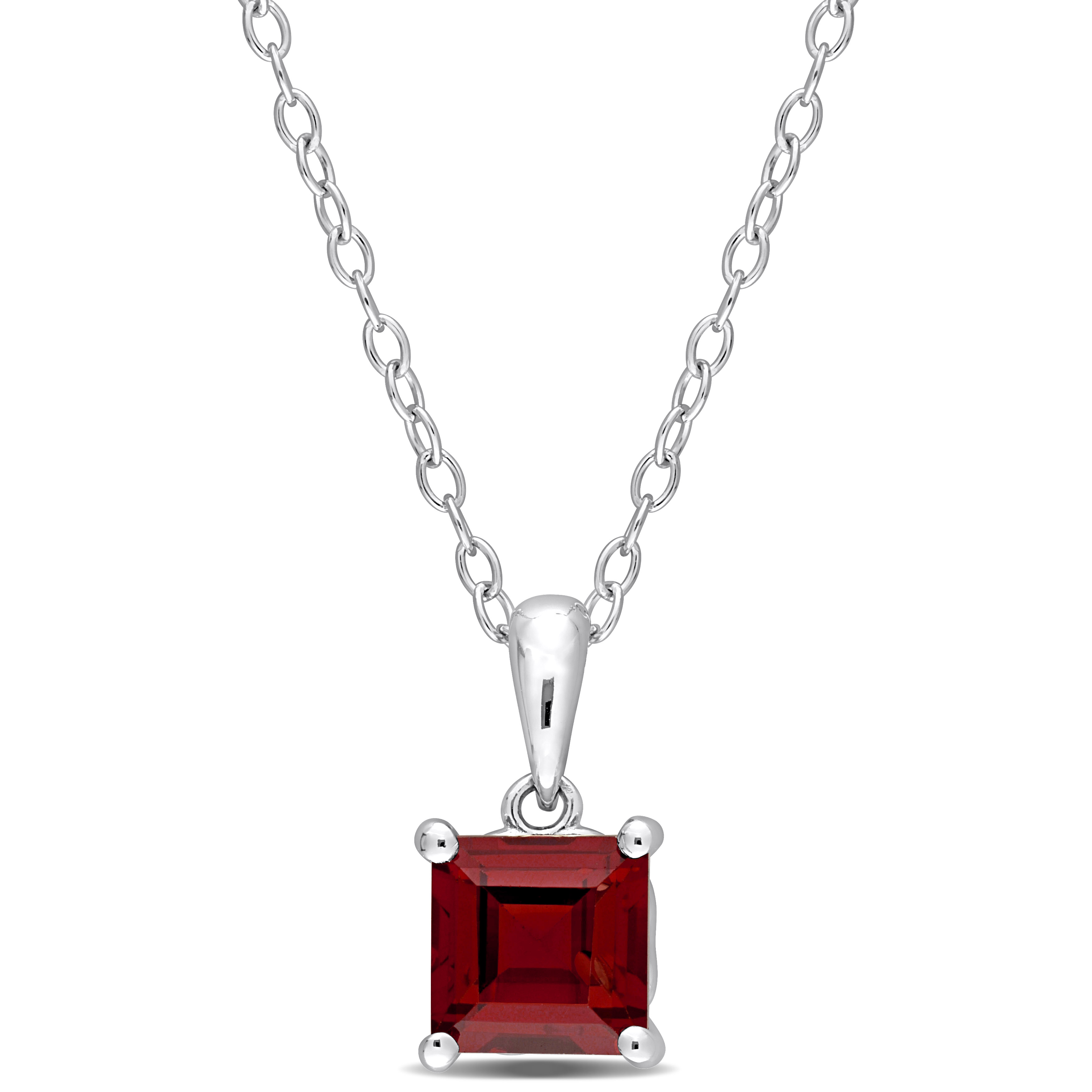 1 3/8 CT TGW Princess Cut Garnet Solitaire Heart Design Pendant with Chain in Sterling Silver - 18 in.