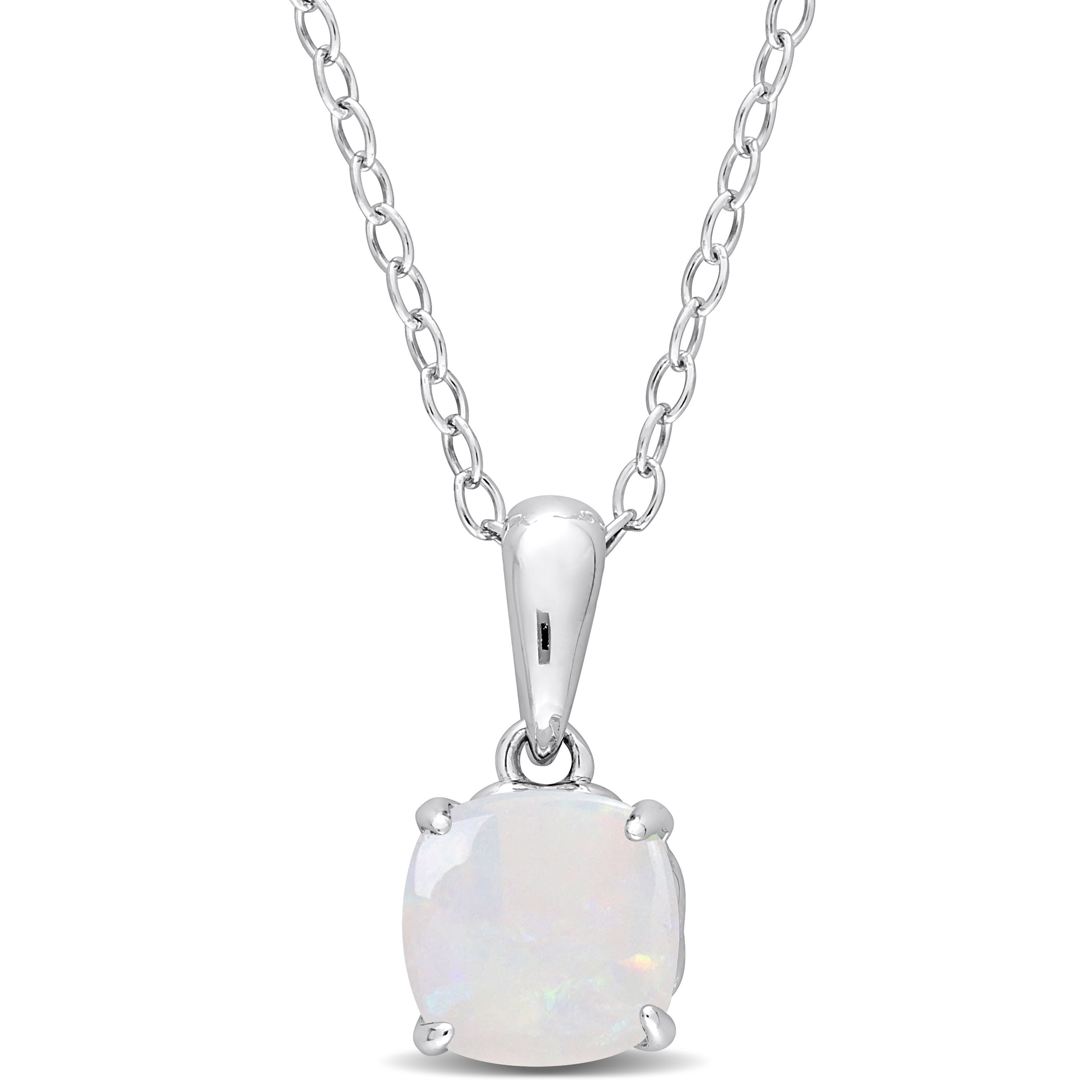 5/8 CT TGW Cushion Cut Opal Solitaire Heart Design Pendant with Chain in Sterling Silver - 18 in.