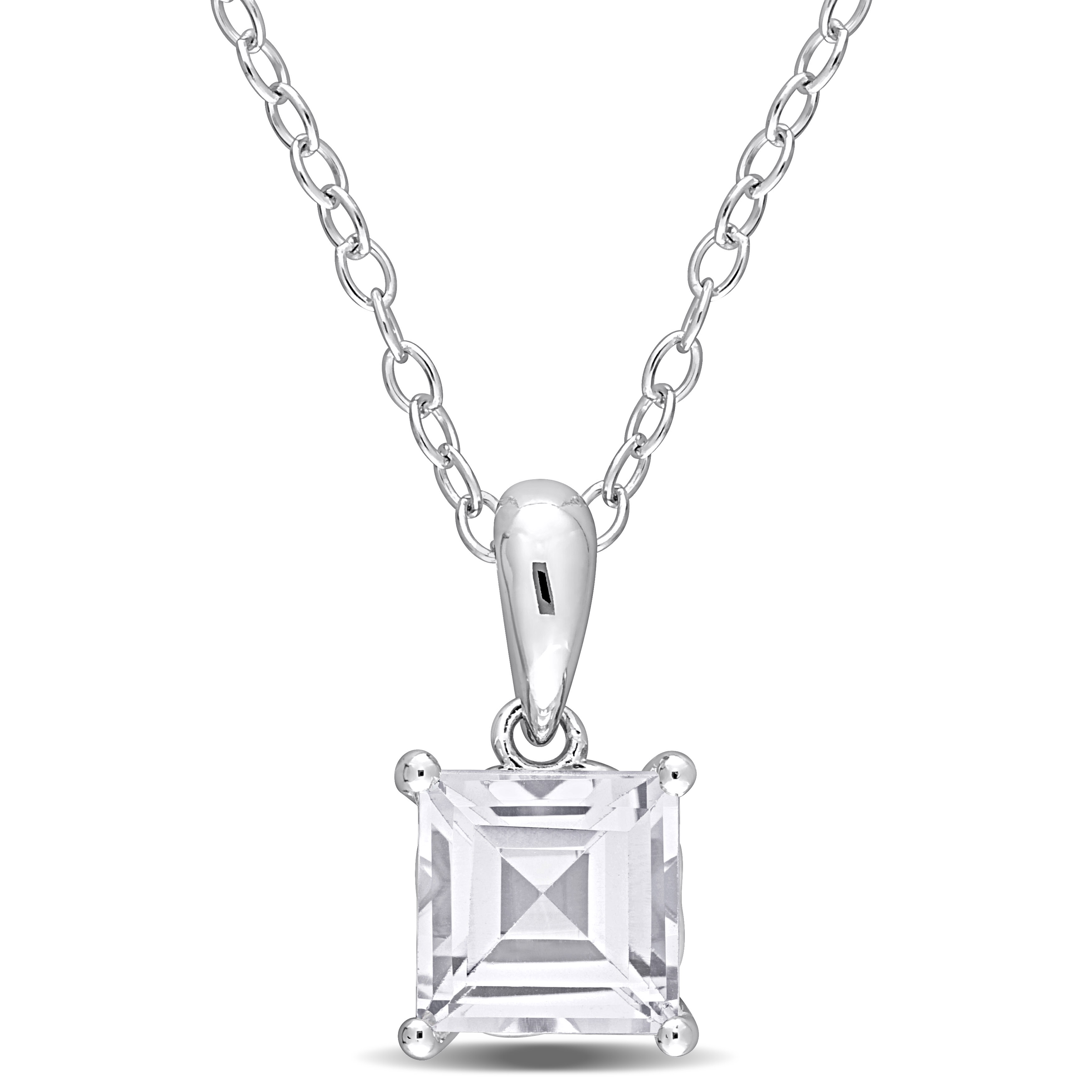 1 1/3 CT TGW Princess Cut White Topaz Solitaire Heart Design Pendant with Chain in Sterling Silver - 18 in.