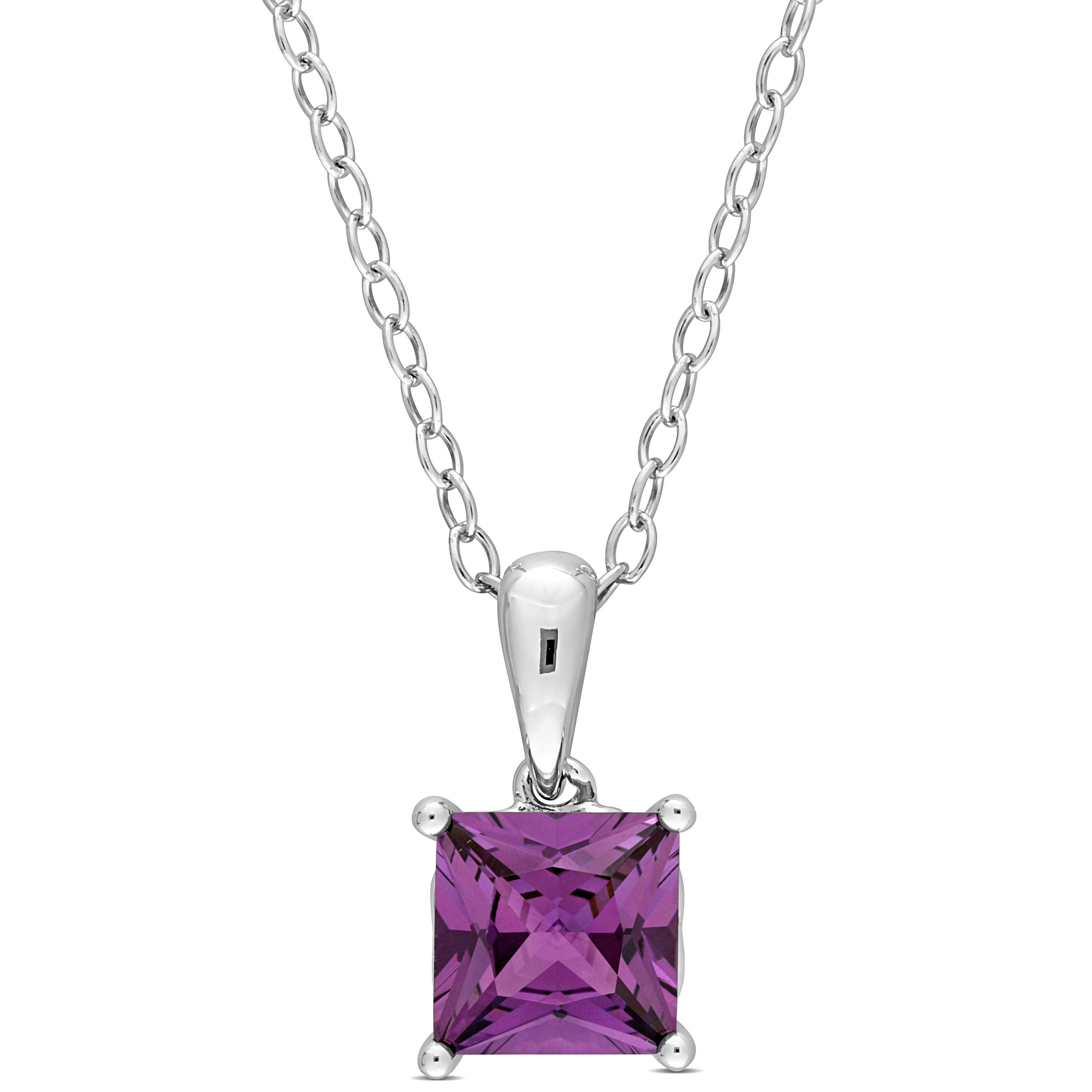 1 CT TGW Princess Cut Simulated Alexandrite Solitaire Heart Design Pendant with Chain in Sterling Silver - 18 in.
