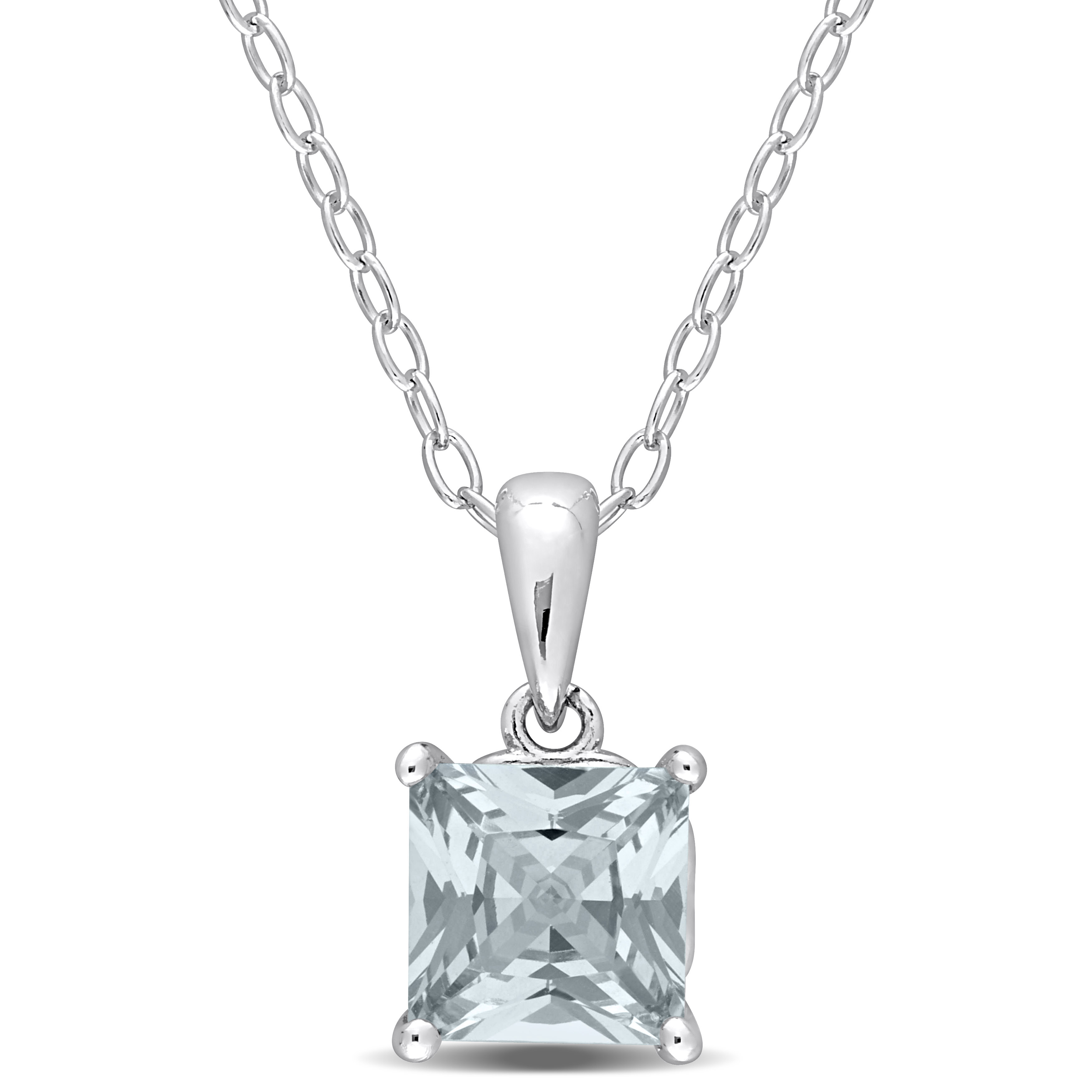 1 CT TGW Princess Cut Synthetic Spinel Solitaire Heart Design Pendant with Chain in Sterling Silver - 18 in.