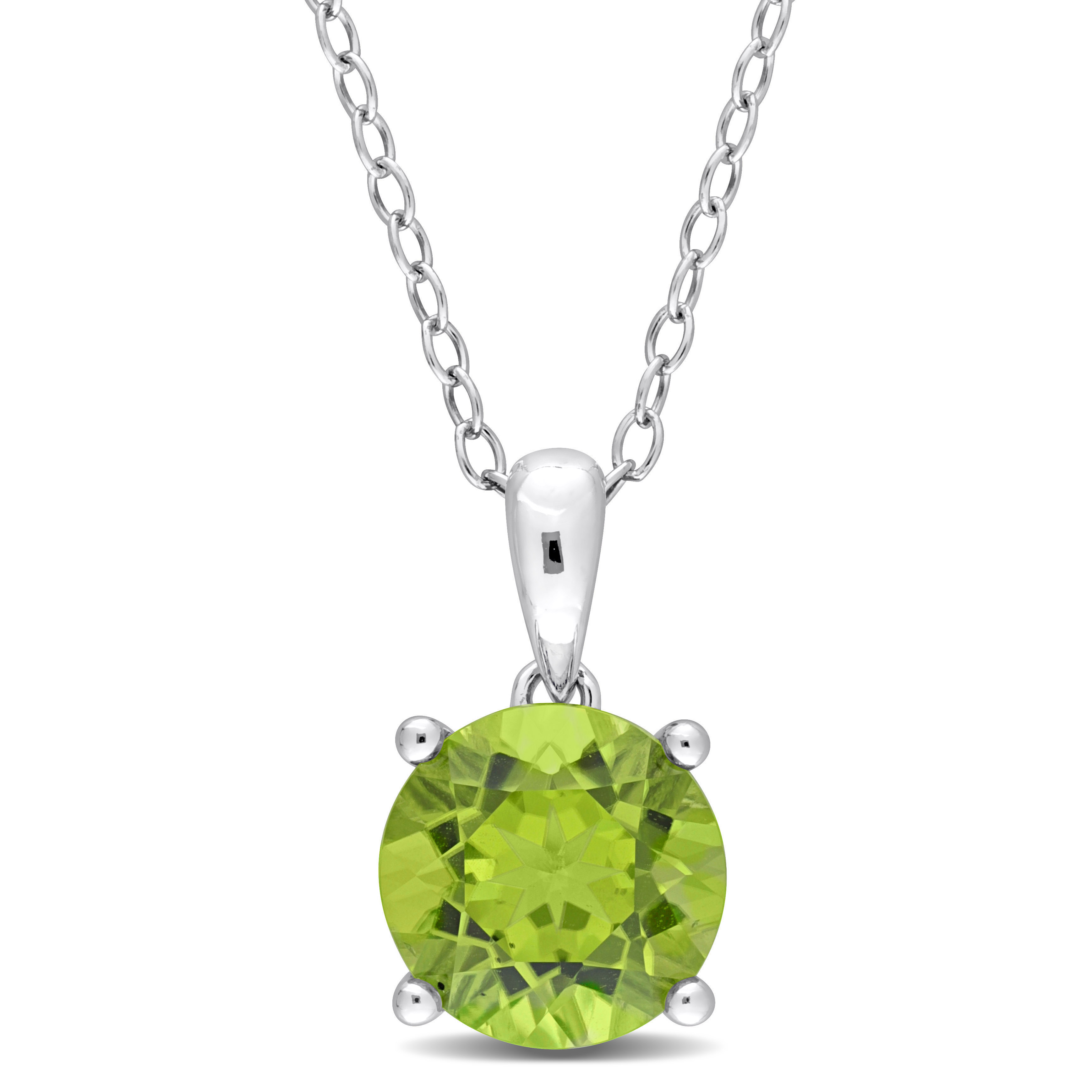 2 CT TGW Peridot Solitaire Heart Design Pendant with Chain in Sterling Silver - 18 in.