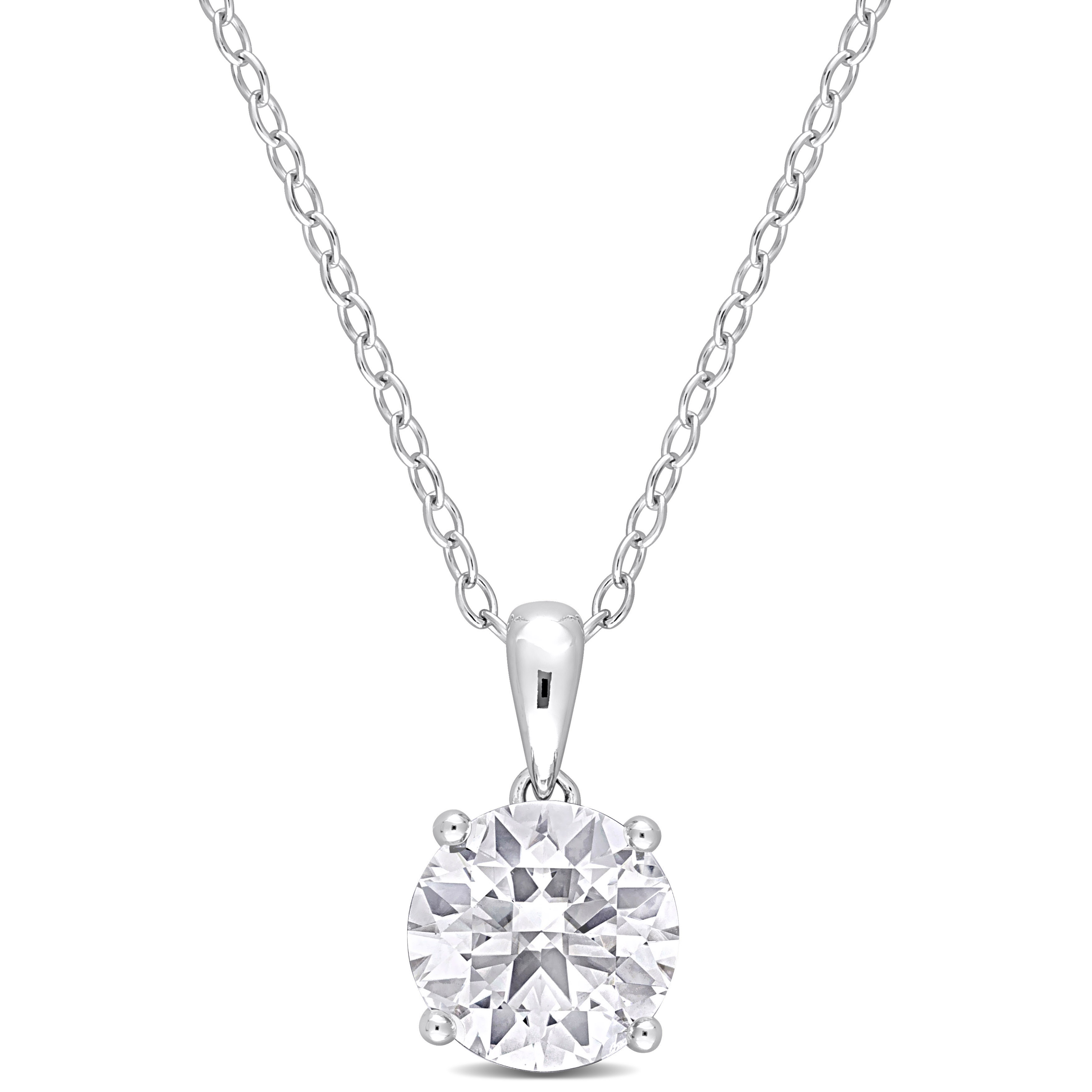 2 1/3 CT TGW White Topaz Solitaire Heart Design Pendant with Chain in Sterling Silver - 18 in.