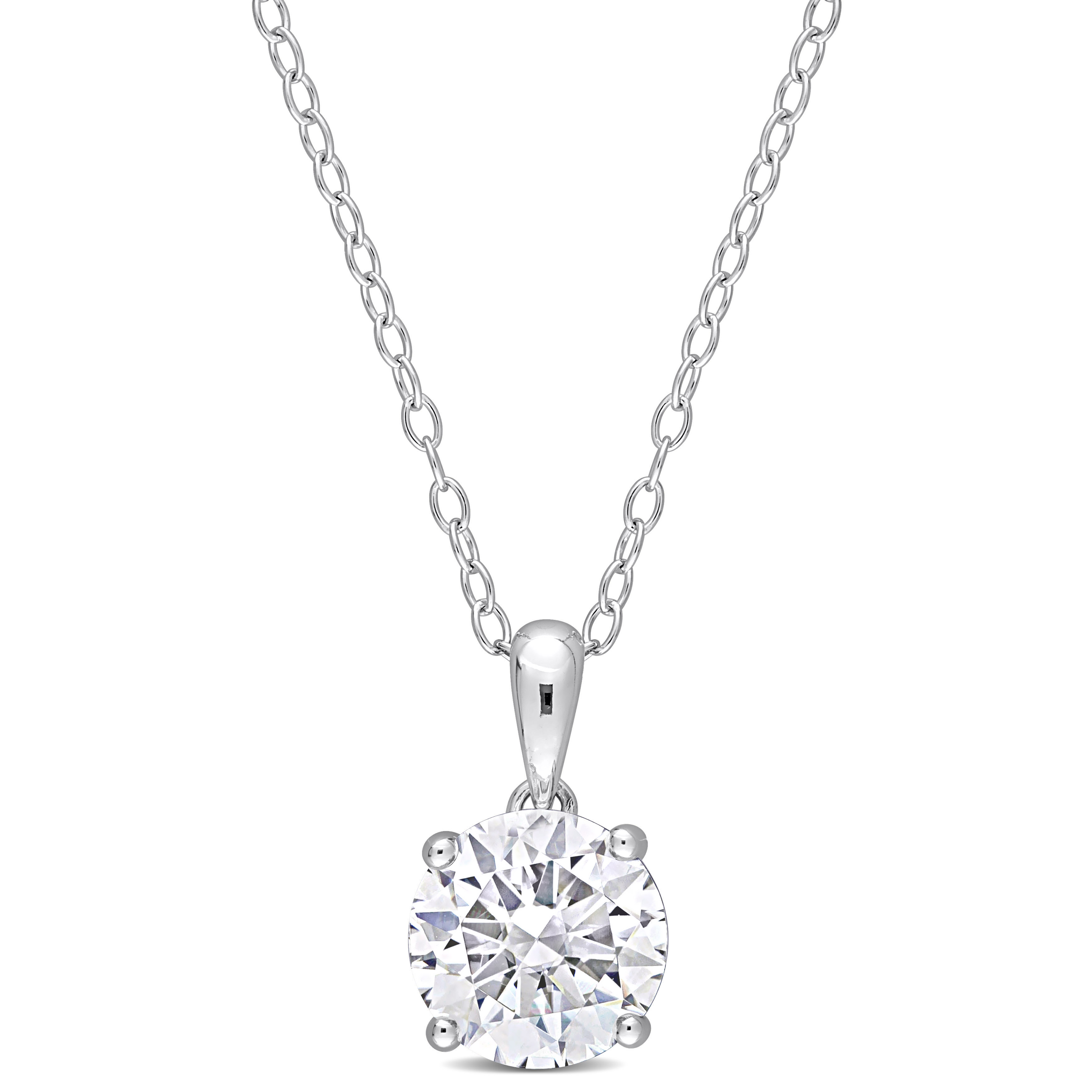 2 3/8 CT TGW Created White Sapphire Solitaire Heart Design Pendant with Chain in Sterling Silver - 18 in.