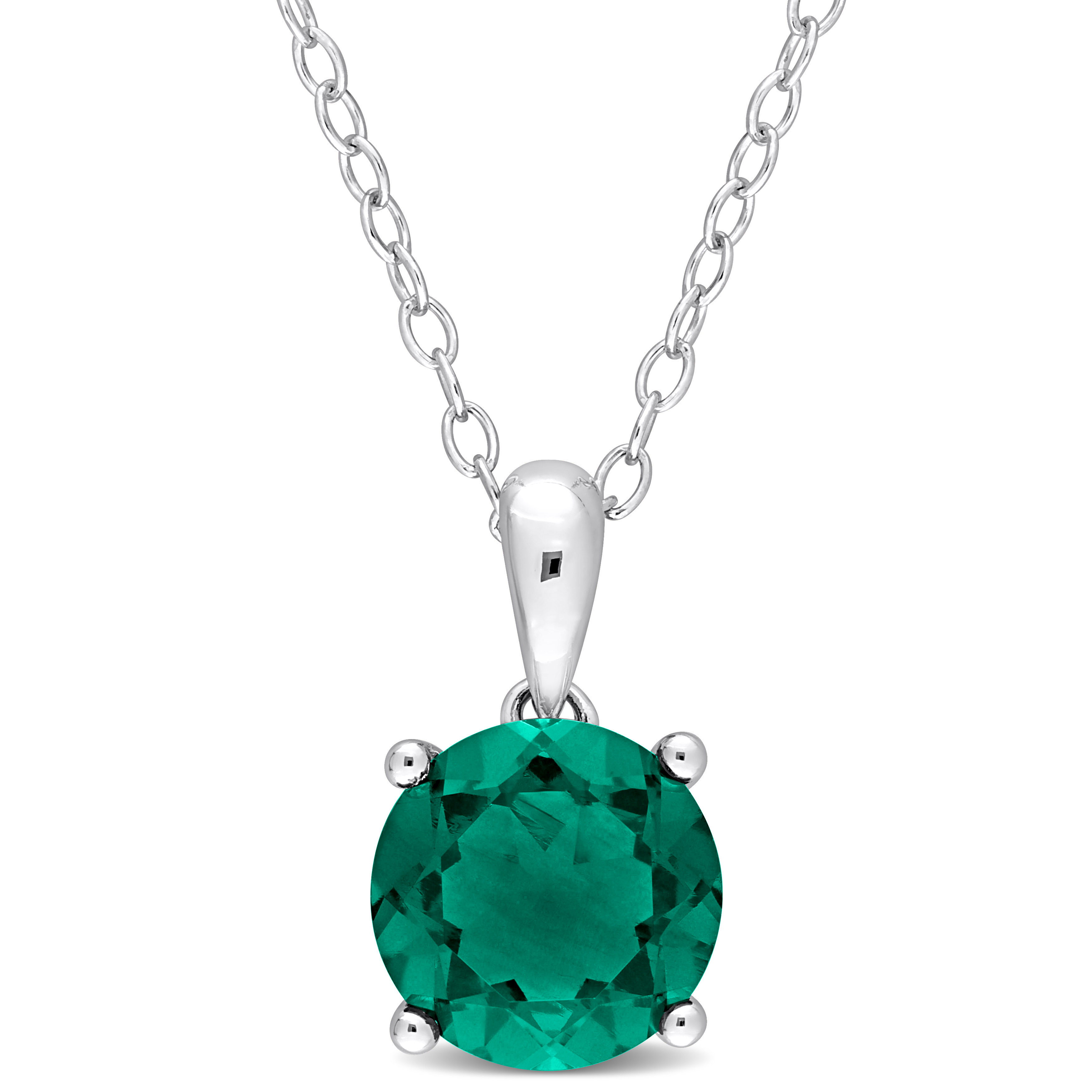 1 4/5 CT TGW Created Emerald Solitaire Heart Design Pendant with Chain in Sterling Silver - 18 in.