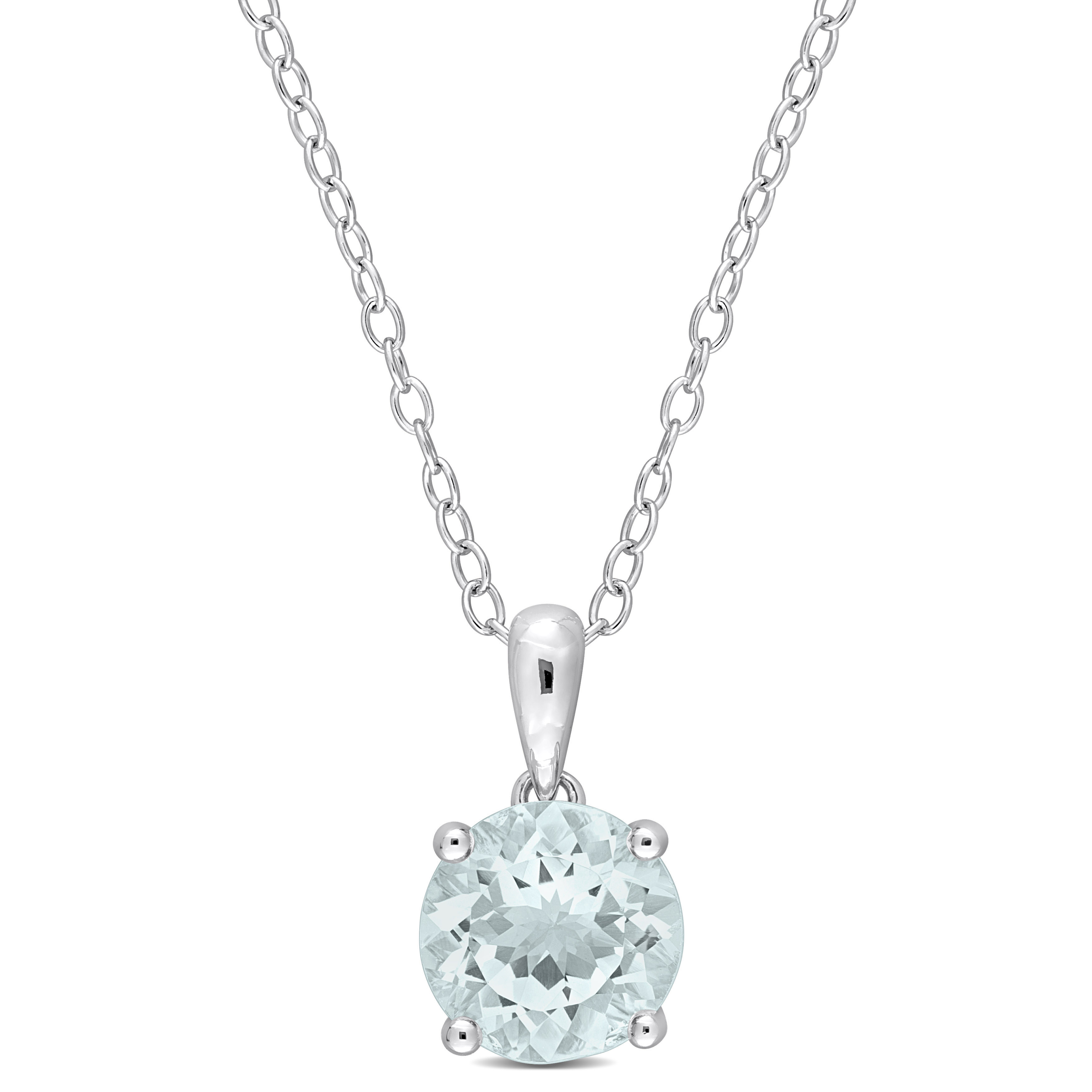 1 5/8 CT TGW Aquamarine Solitaire Heart Design Pendant with Chain in Sterling Silver - 18 in.