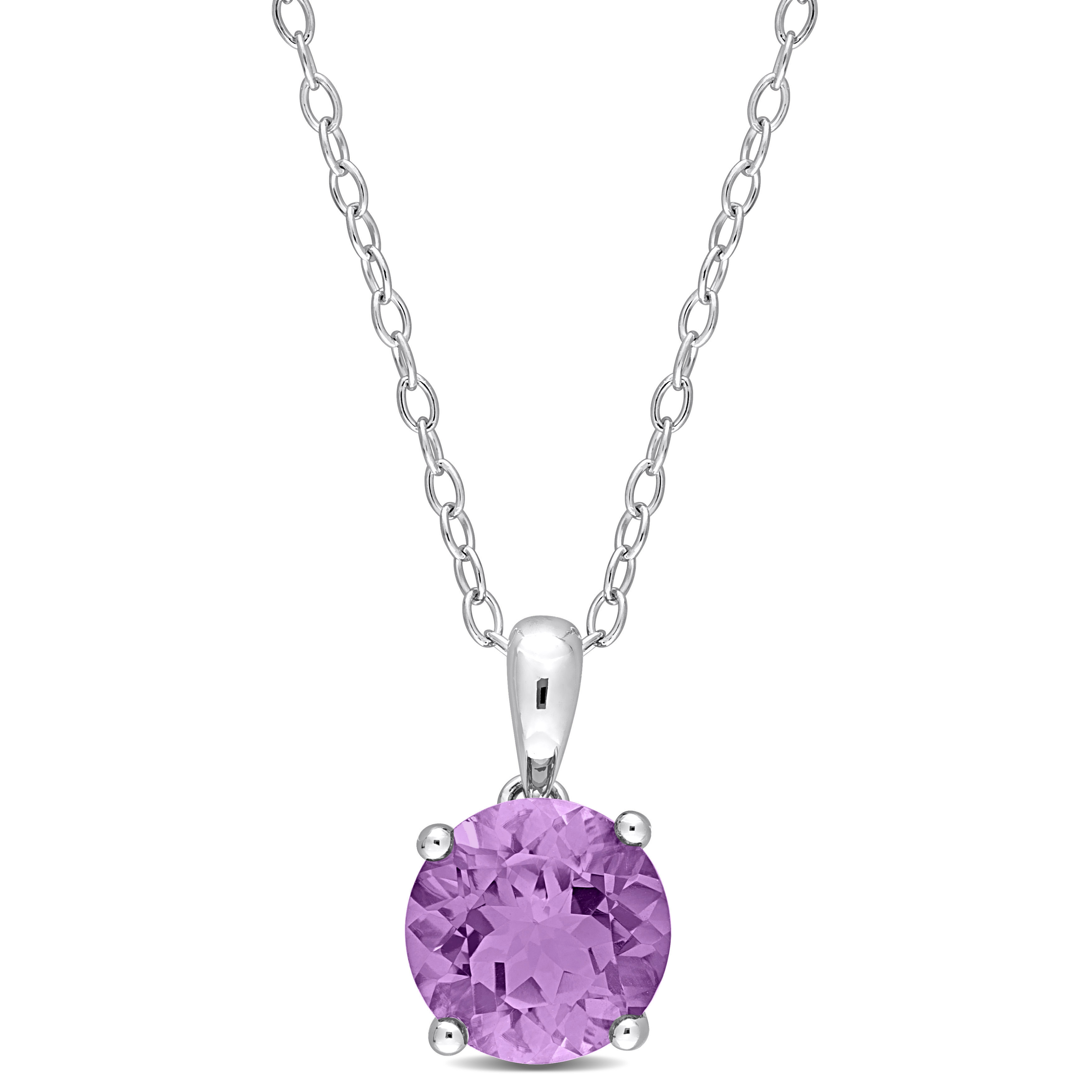 1 1/2 CT TGW Amethyst Solitaire Heart Design Pendant with Chain in Sterling Silver - 18 in.