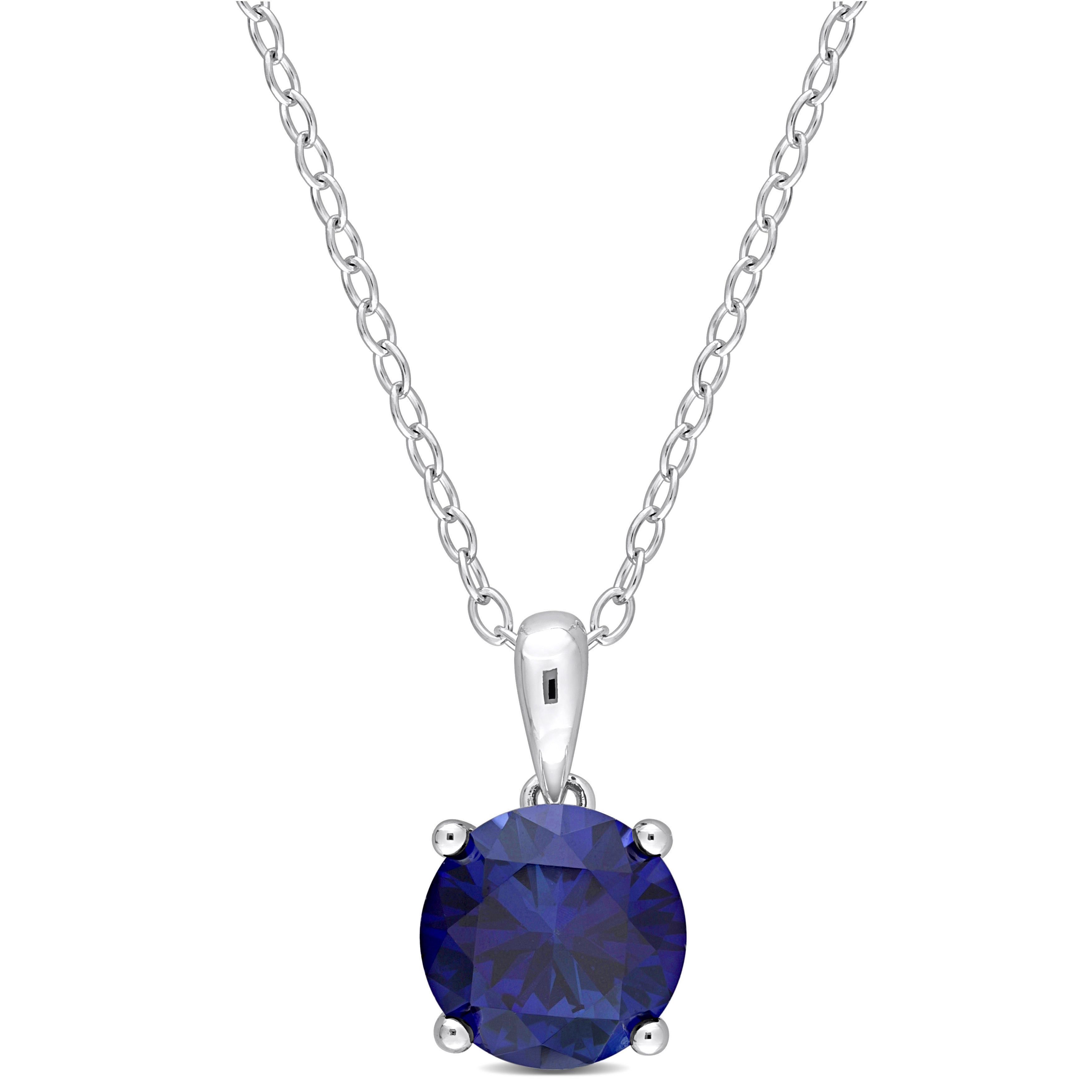 2 3/8 CT TGW Created Blue Sapphire Solitaire Heart Design Pendant with Chain in Sterling Silver - 18 in.