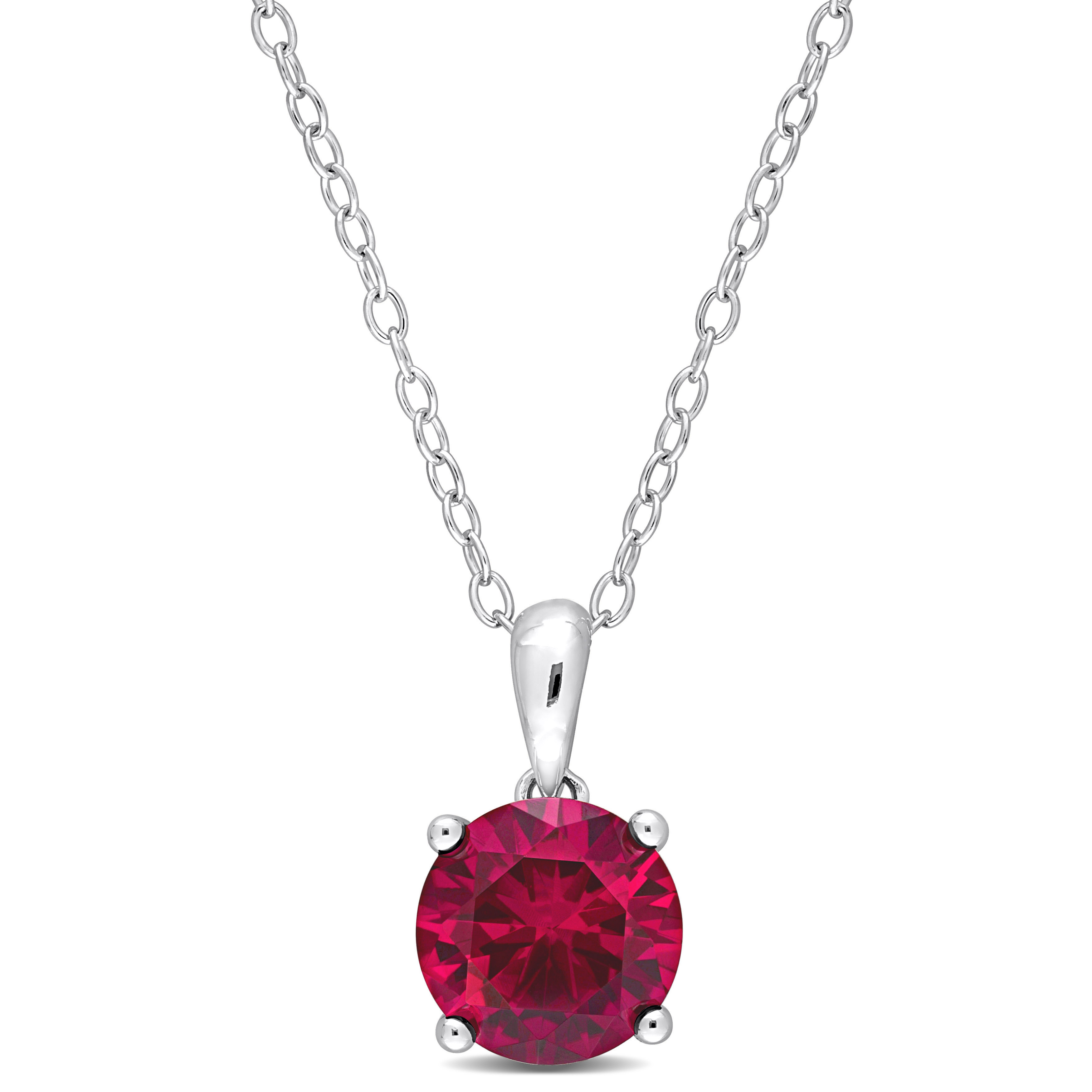 2 3/8 CT TGW Created Ruby Solitaire Heart Design Pendant with Chain in Sterling Silver - 18 in.