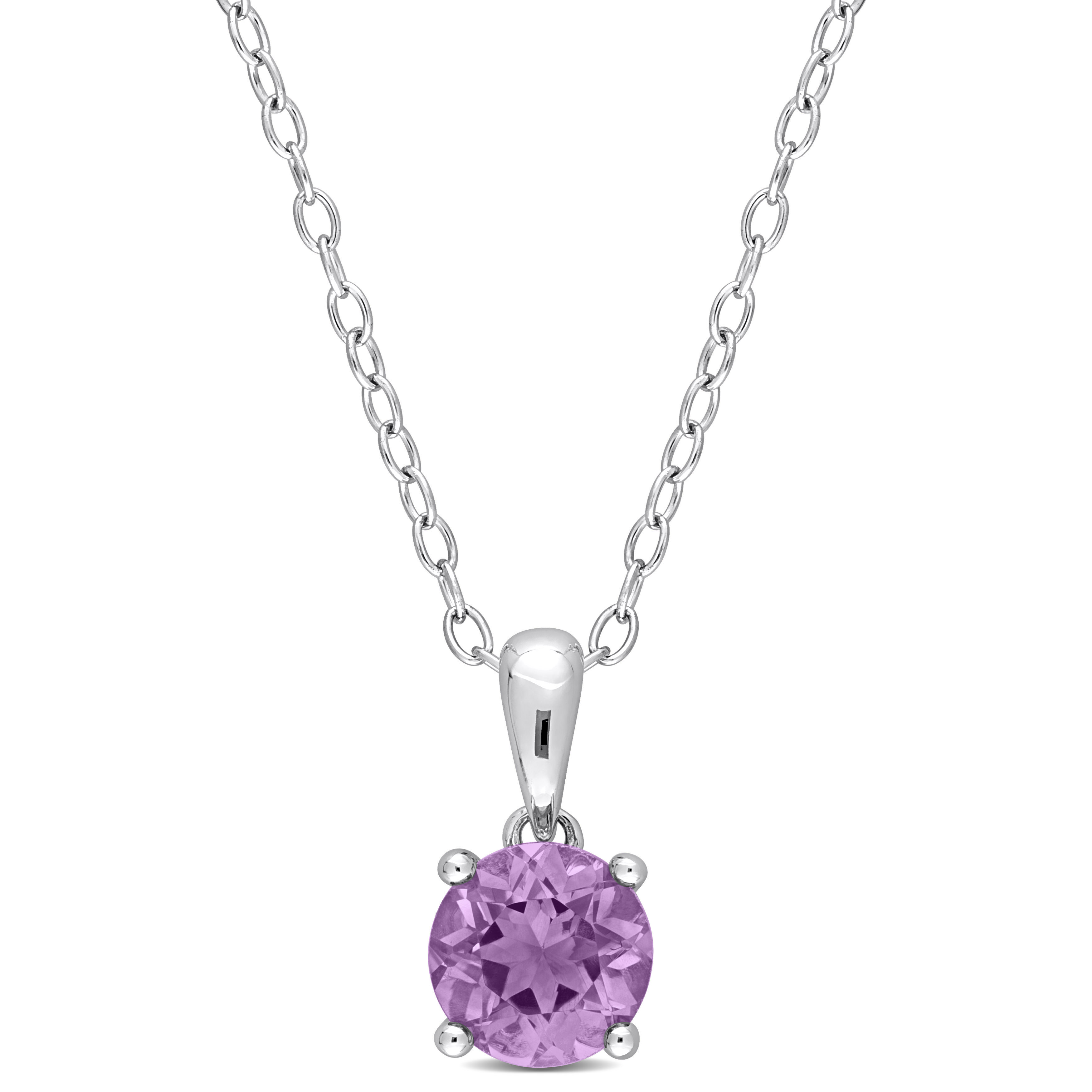 5/8 CT TGW Amethyst Solitaire Heart Design Pendant with Chain in Sterling Silver - 18 in.