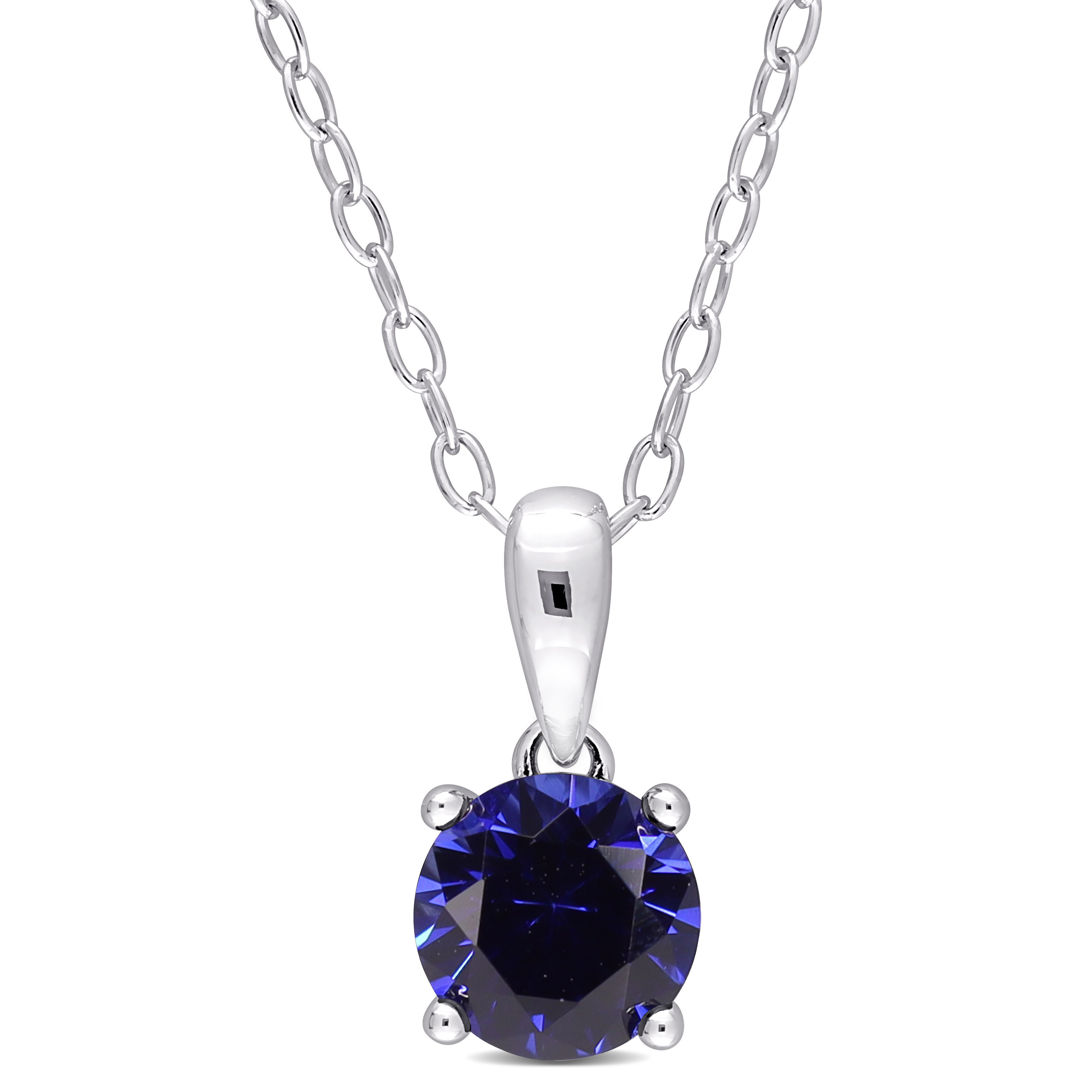 1 CT TGW Created Blue Sapphire Solitaire Heart Design Pendant with Chain in Sterling Silver - 18 in.