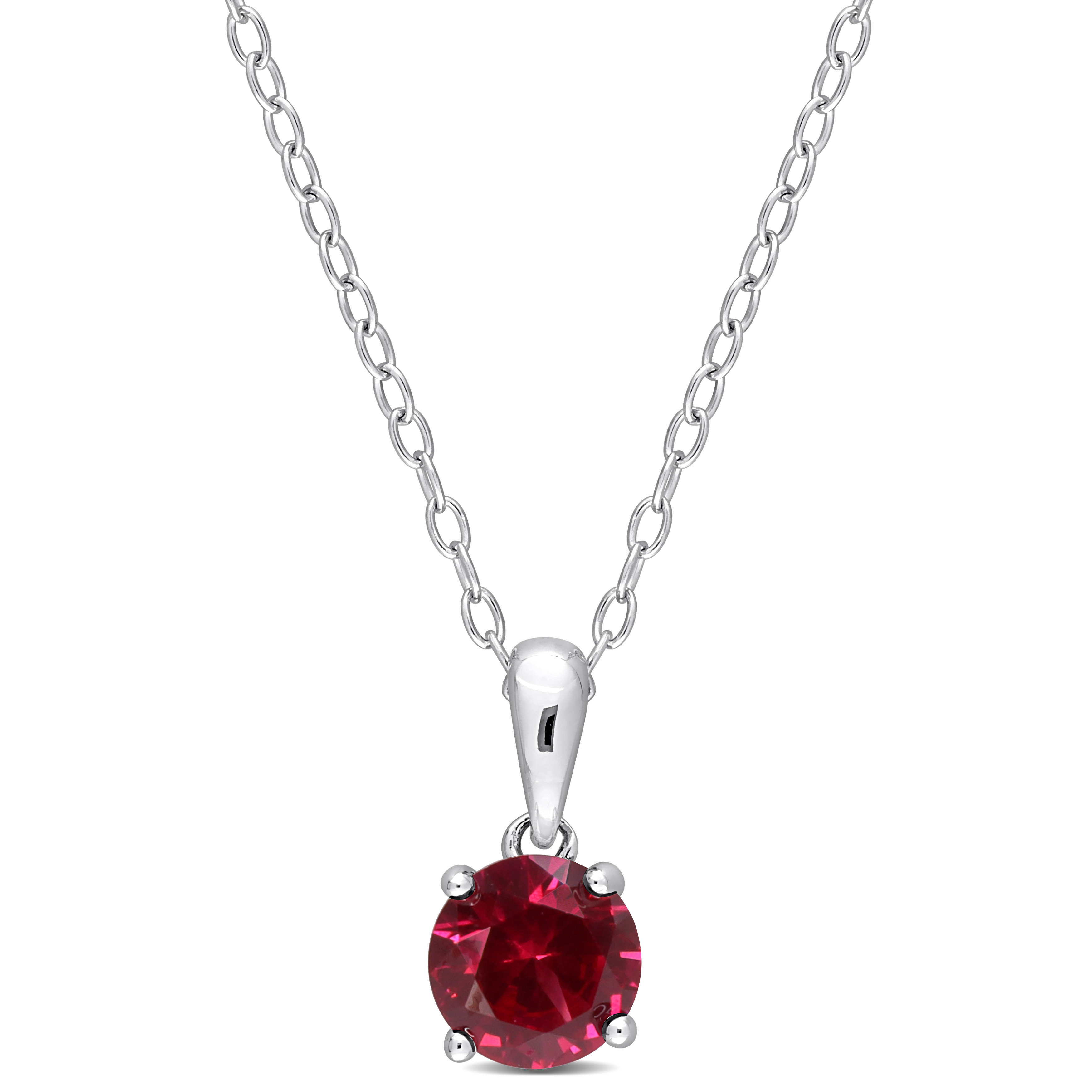 1 CT TGW Created Ruby Solitaire Heart Design Pendant with Chain in Sterling Silver - 18 in.