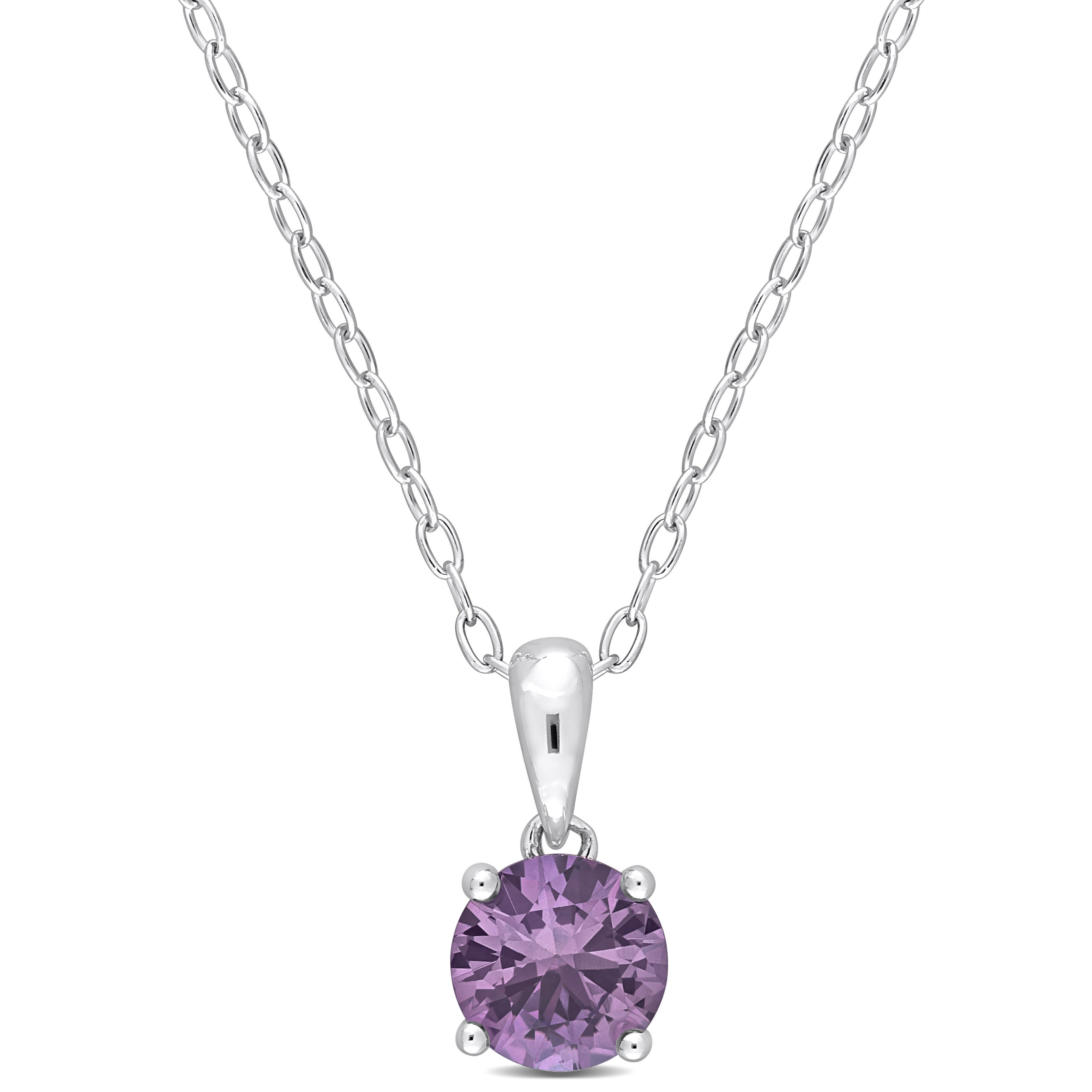 1 CT TGW Simulated Alexandrite Solitaire Heart Design Pendant with Chain in Sterling Silver - 18 in.