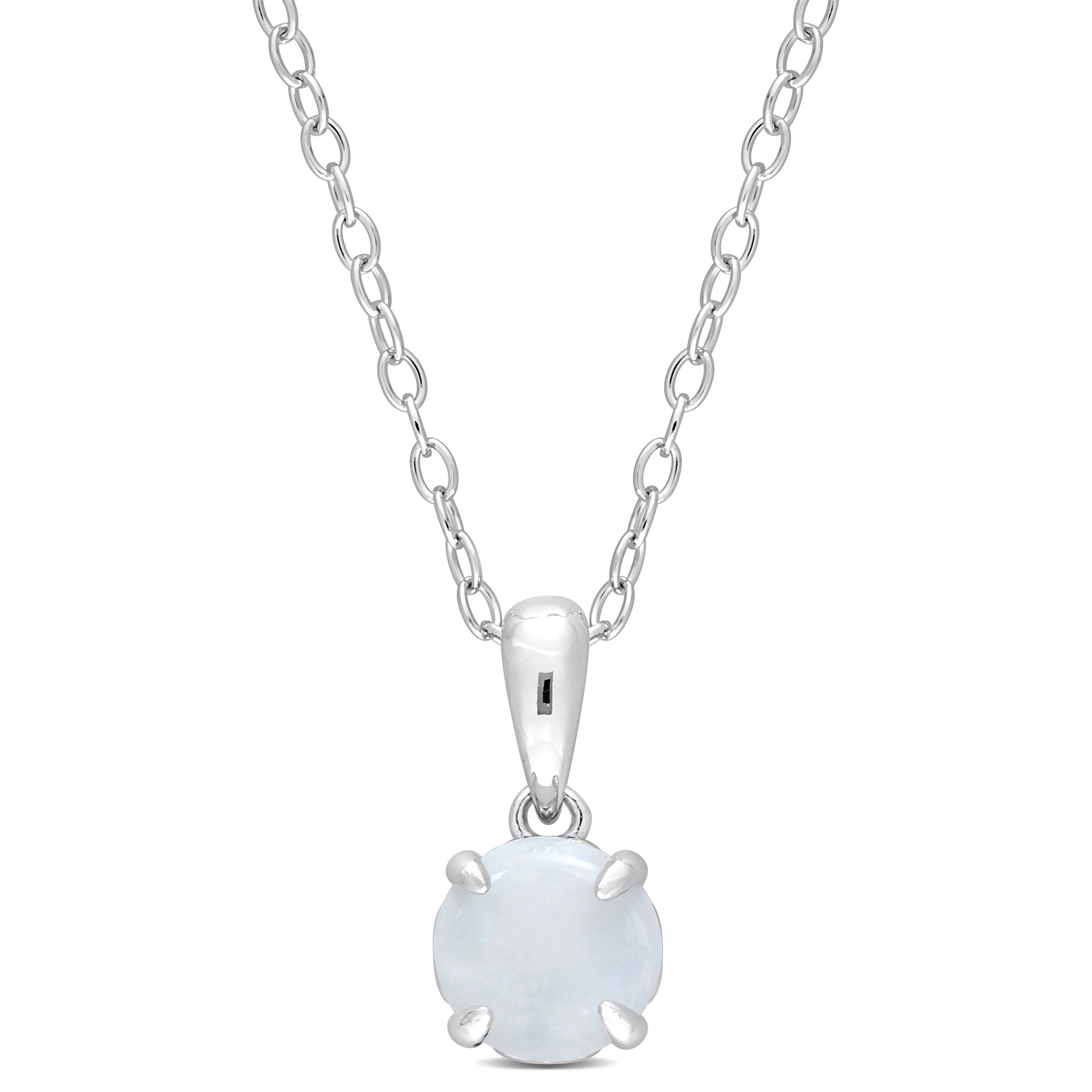 5/8 CT TGW Opal Solitaire Heart Design Pendant with Chain in Sterling Silver - 18 in.