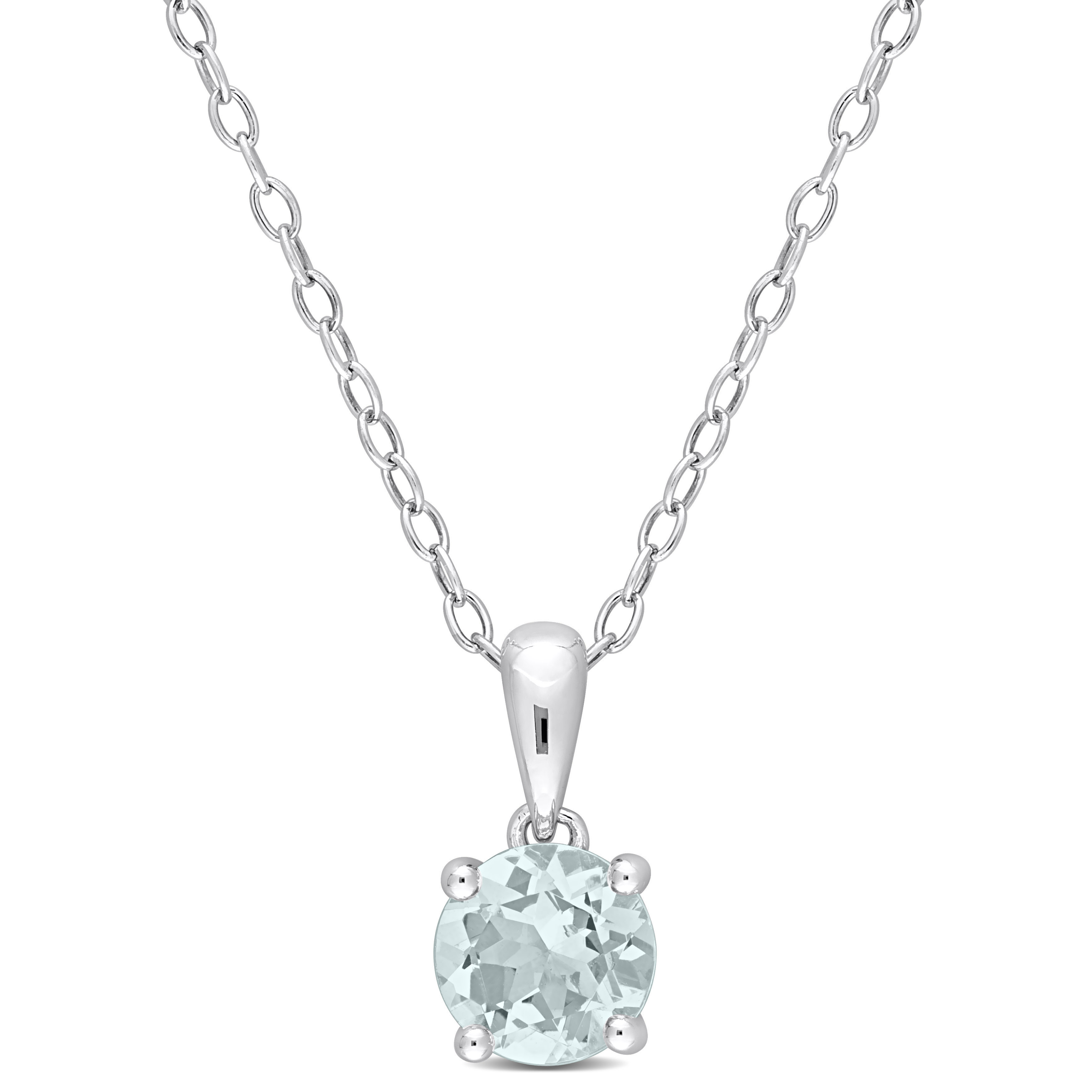 3/4 CT TGW Aquamarine Solitaire Heart Design Pendant with Chain in Sterling Silver - 18 in.