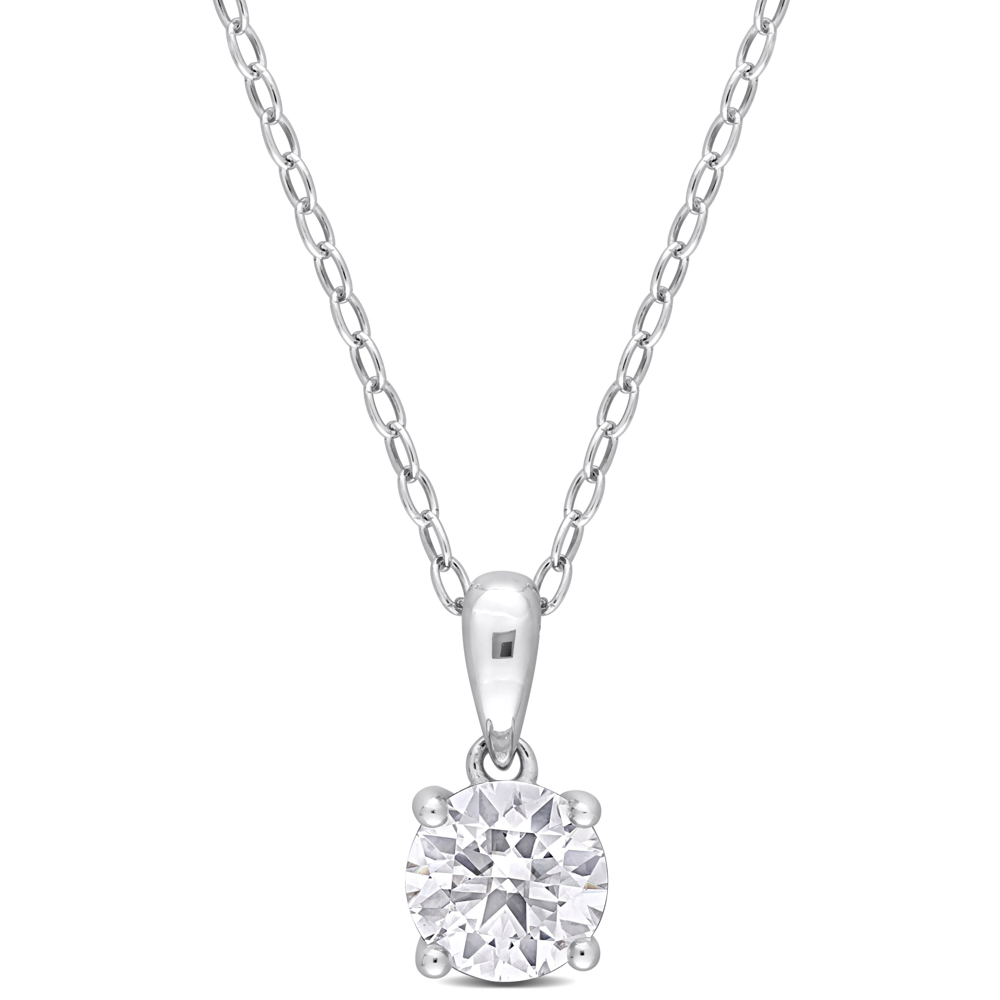 1 CT TGW White Topaz Solitaire Heart Design Pendant with Chain in Sterling Silver - 18 in.
