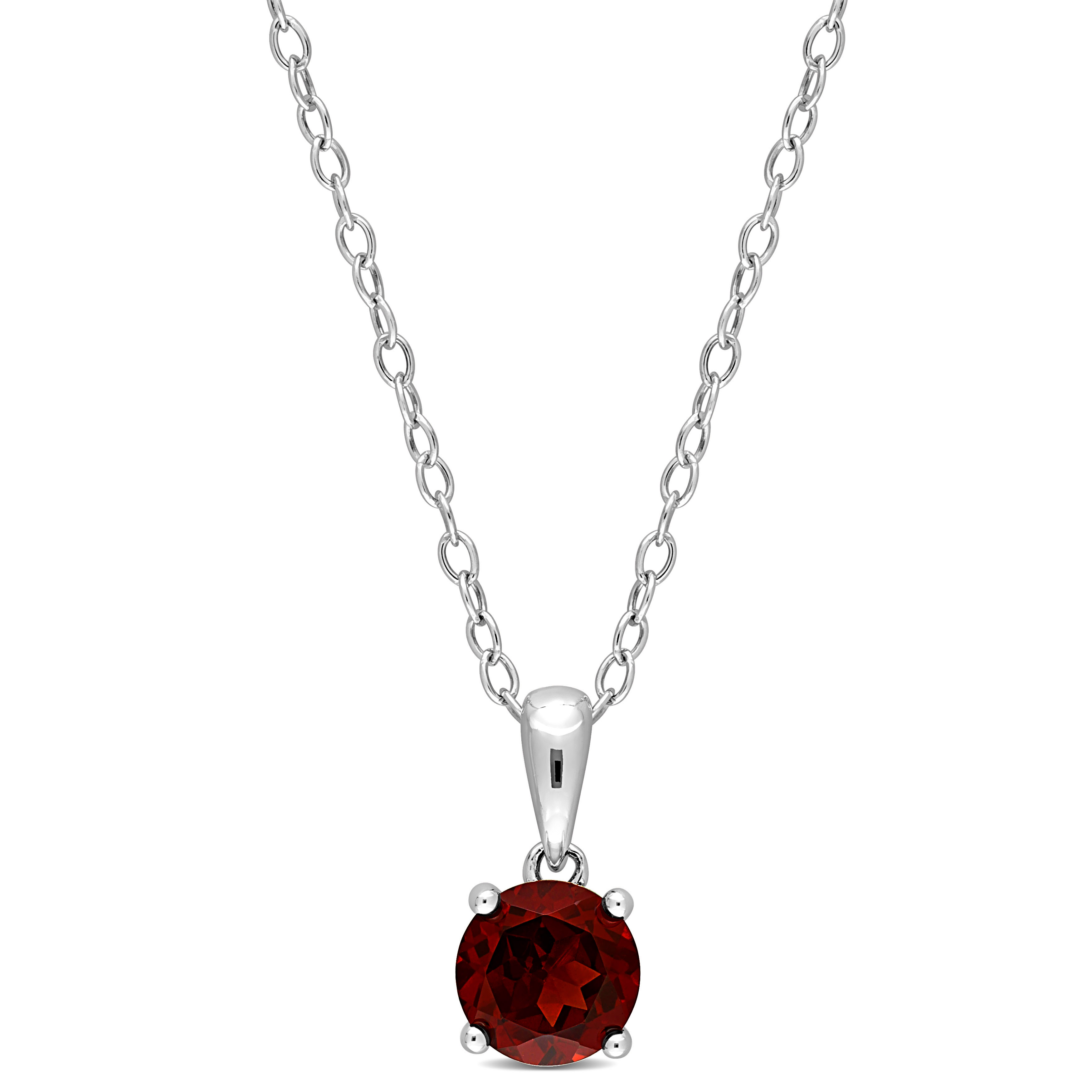 1 CT TGW Garnet Solitaire Heart Design Pendant with Chain in Sterling Silver - 18 in.