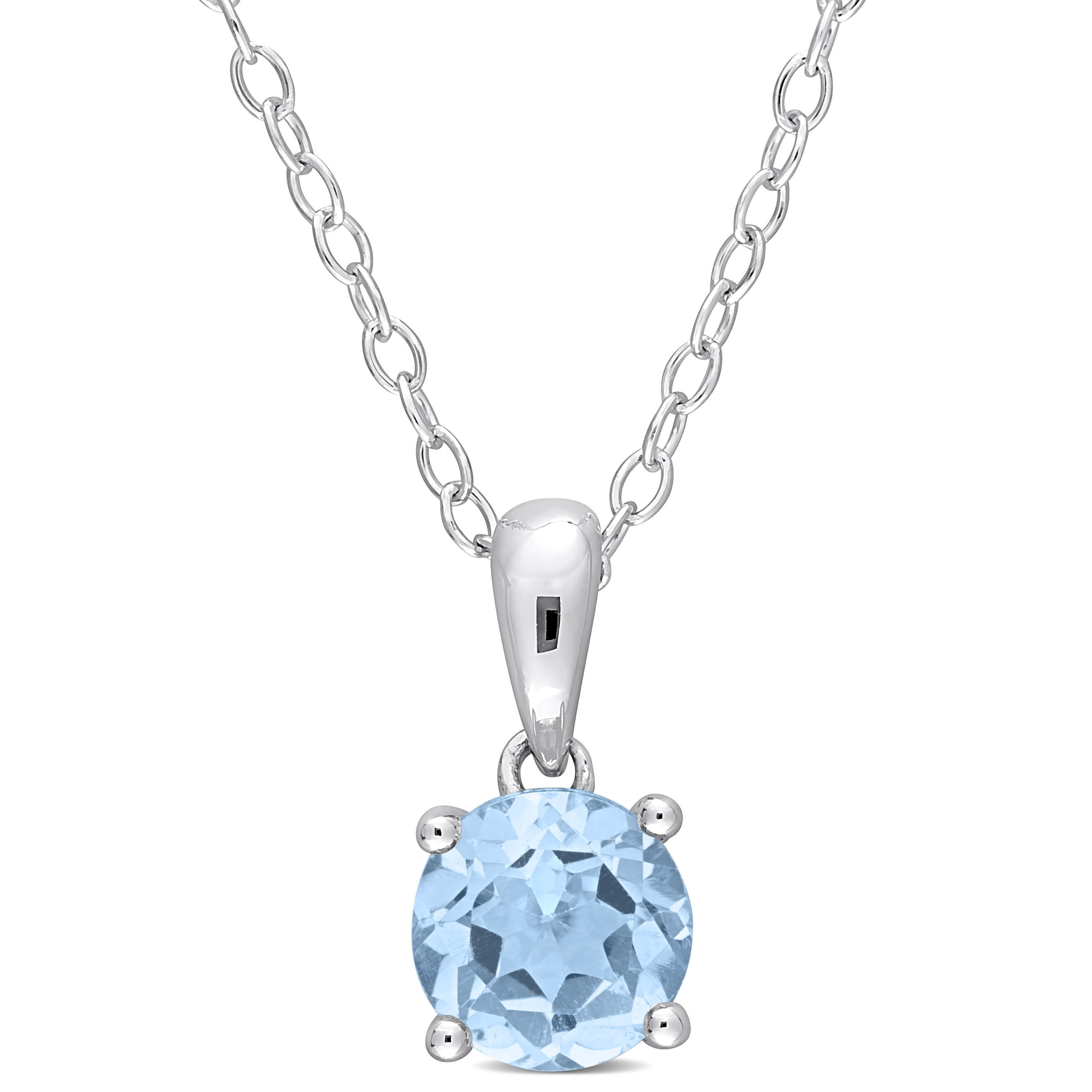 1 CT TGW Sky Blue Topaz Solitaire Heart Design Pendant with Chain in Sterling Silver - 18 in.