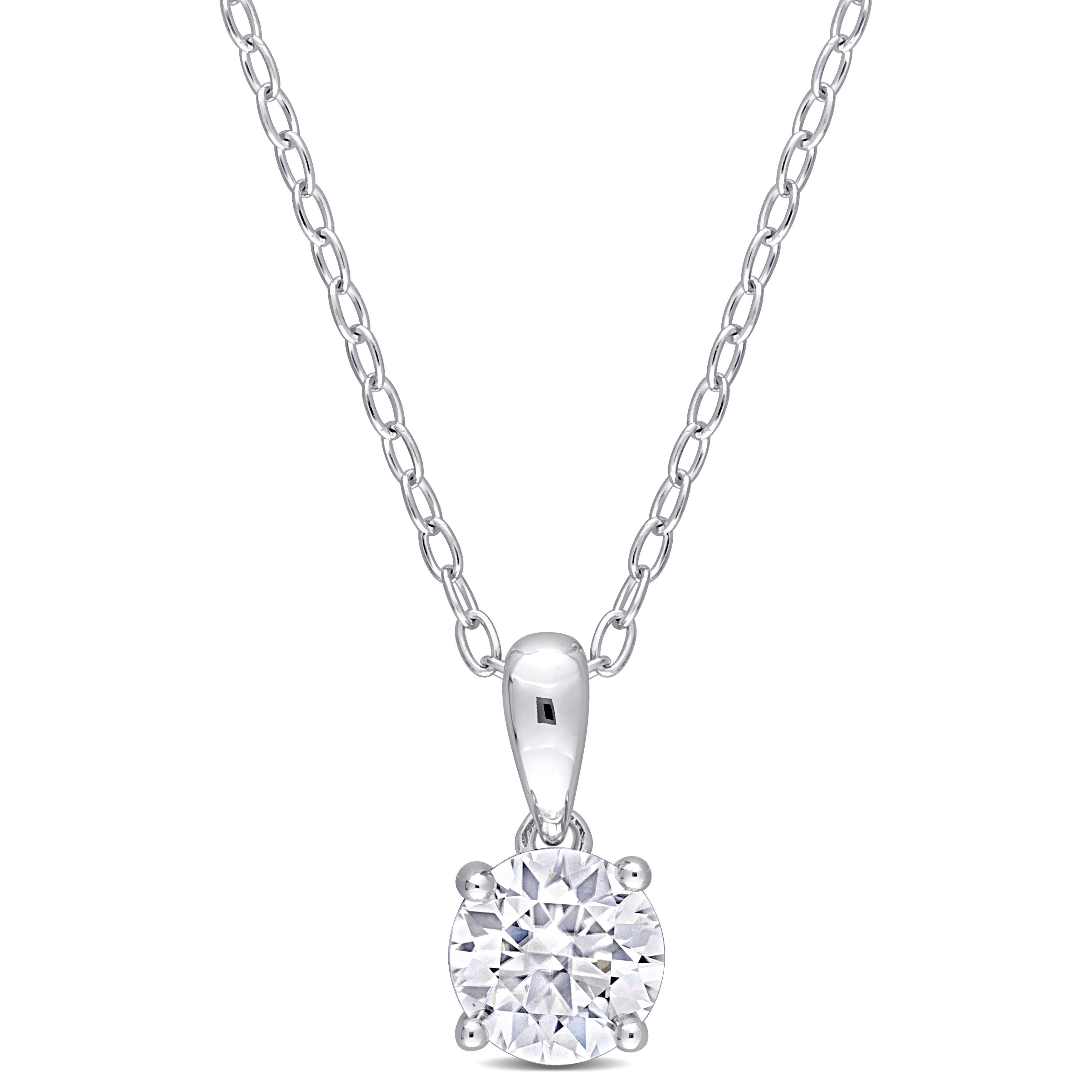 3/4 CT TGW Created Moissanite Solitaire Pendant with Heart Detail and Chain in Sterling Silver - 18 in.