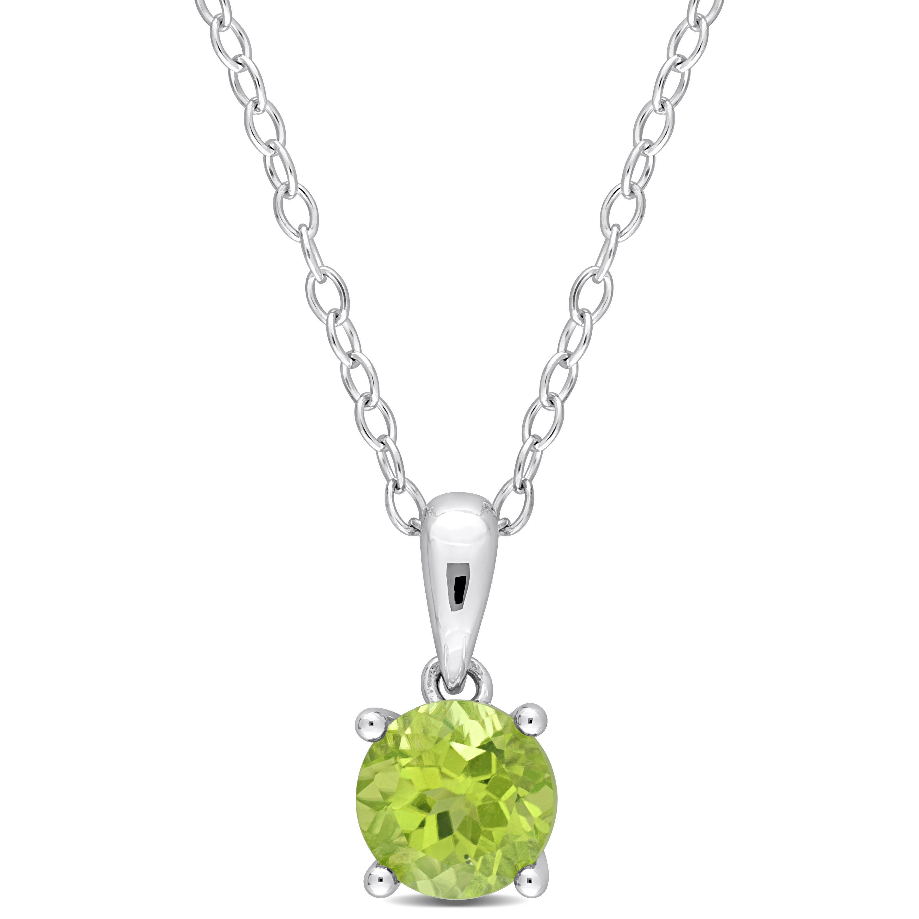 7/8 CT TGW Peridot Solitaire Heart Design Pendant with Chain in Sterling Silver - 18 in.