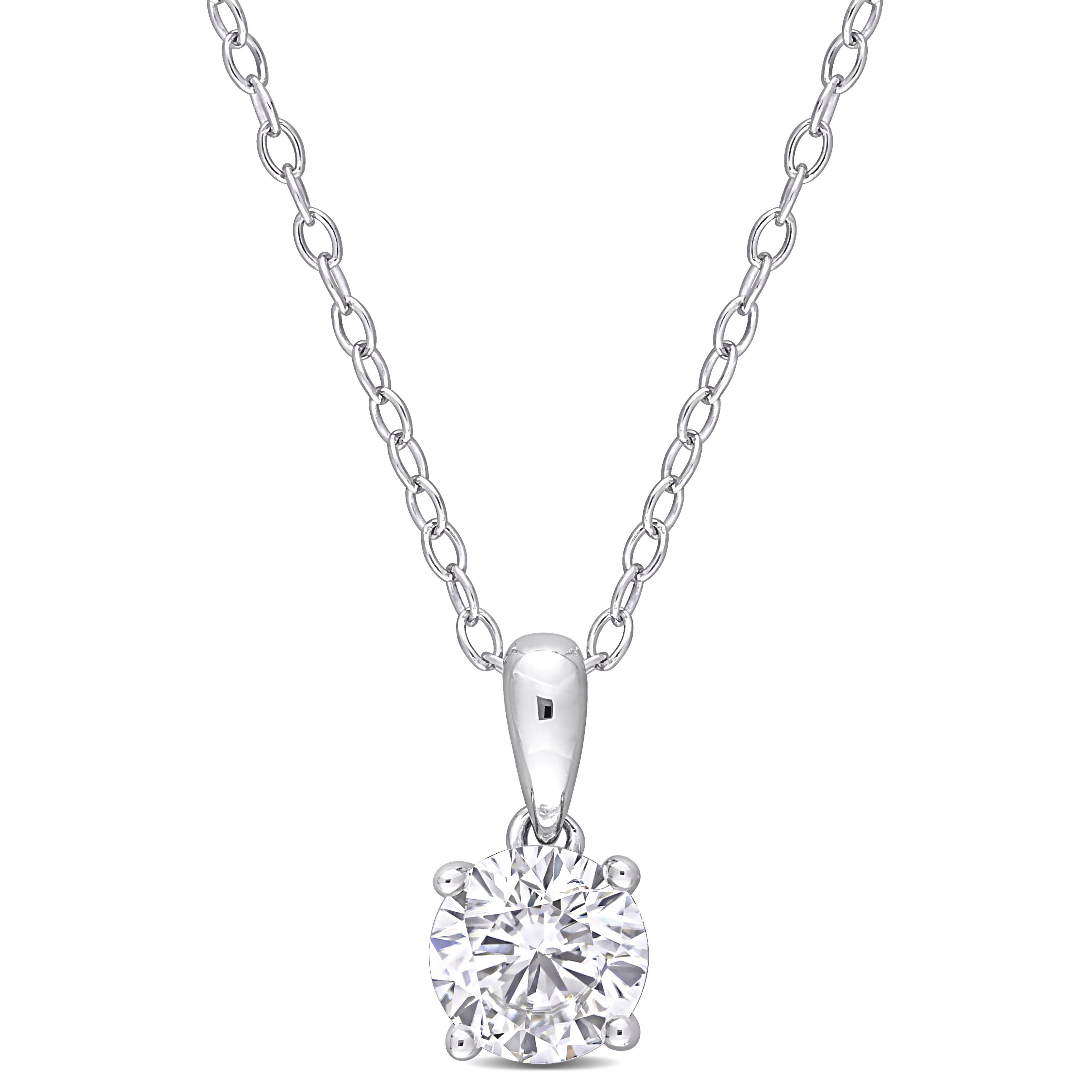 1 CT TGW Created White Sapphire Solitaire Heart Design Pendant with Chain in Sterling Silver - 18 in.