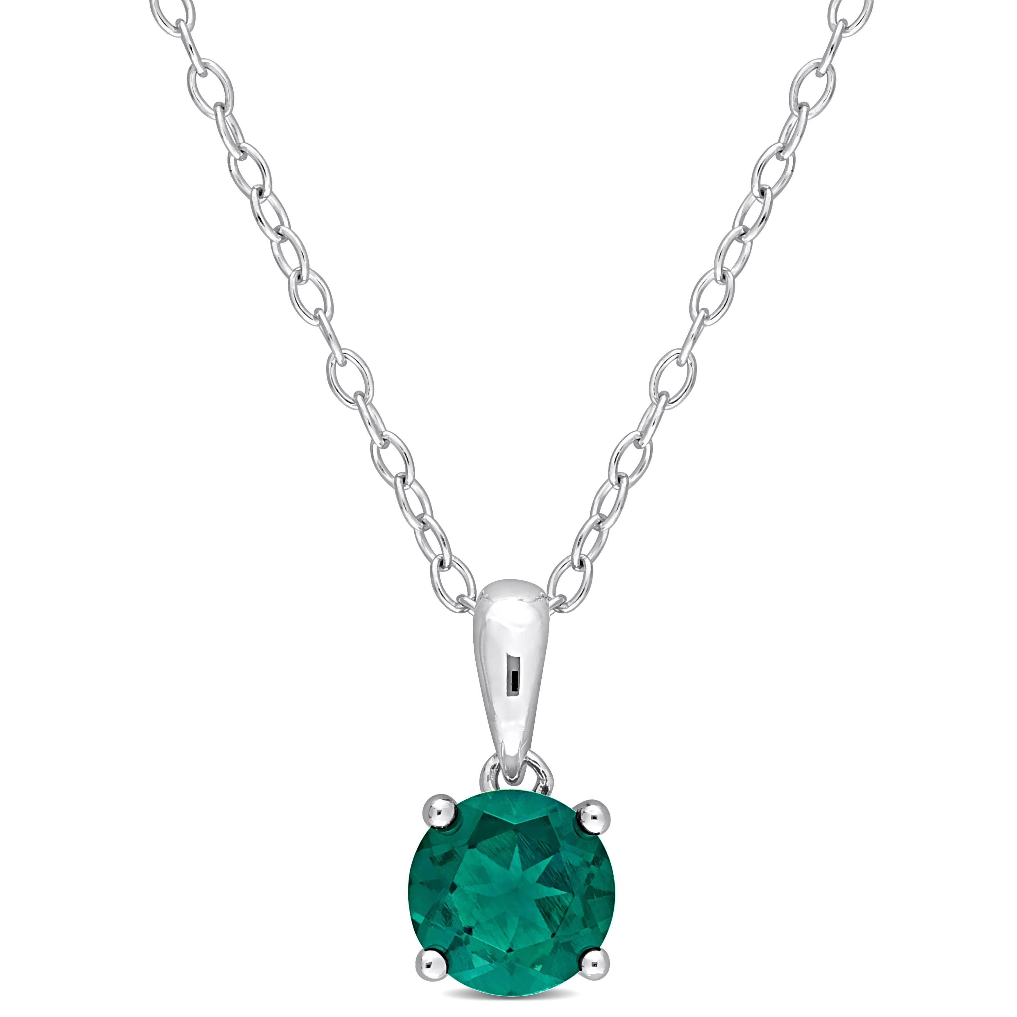 4/5 CT TGW Created Emerald Solitaire Heart Design Pendant with Chain in Sterling Silver - 18 in.