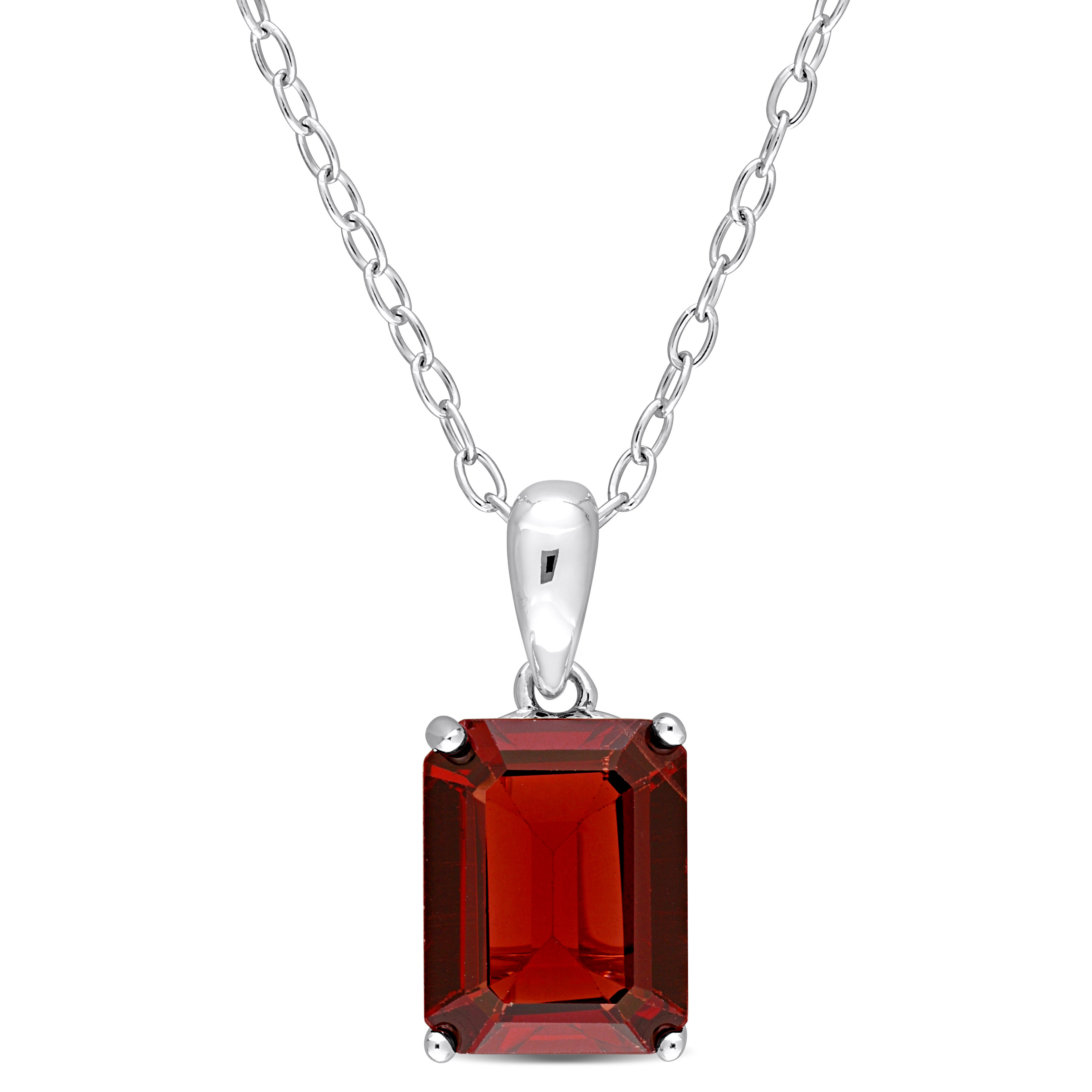 2 1/2 CT TGW Emerald Cut Garnet Solitaire Heart Design Pendant with Chain in Sterling Silver - 18 in.