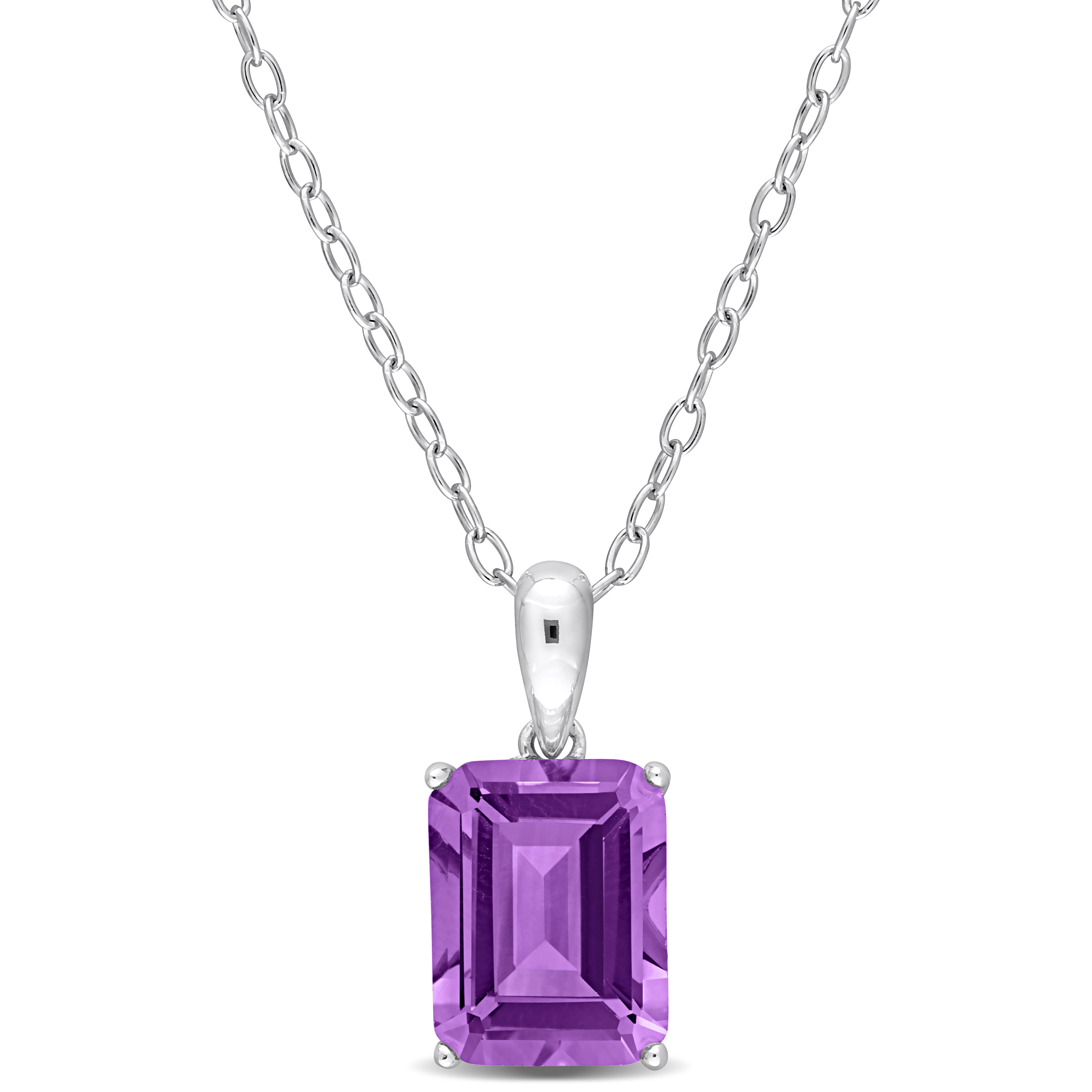 2 1/5 CT TGW Emerald Cut Amethyst Solitaire Heart Design Pendant with Chain in Sterling Silver - 18 in.