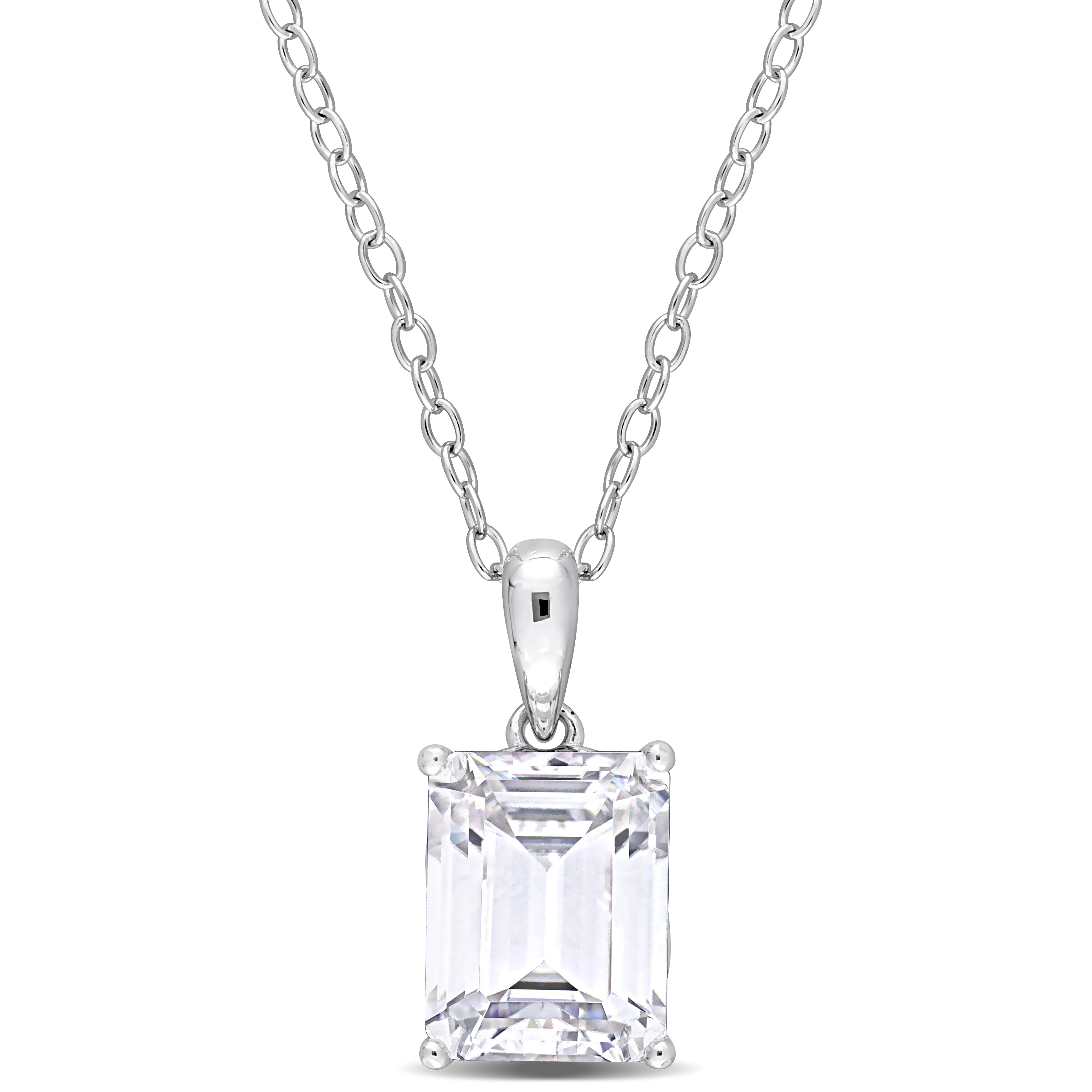 2 3/4 CT TGW Emerald Cut White Topaz Solitaire Heart Design Pendant with Chain in Sterling Silver - 18 in.