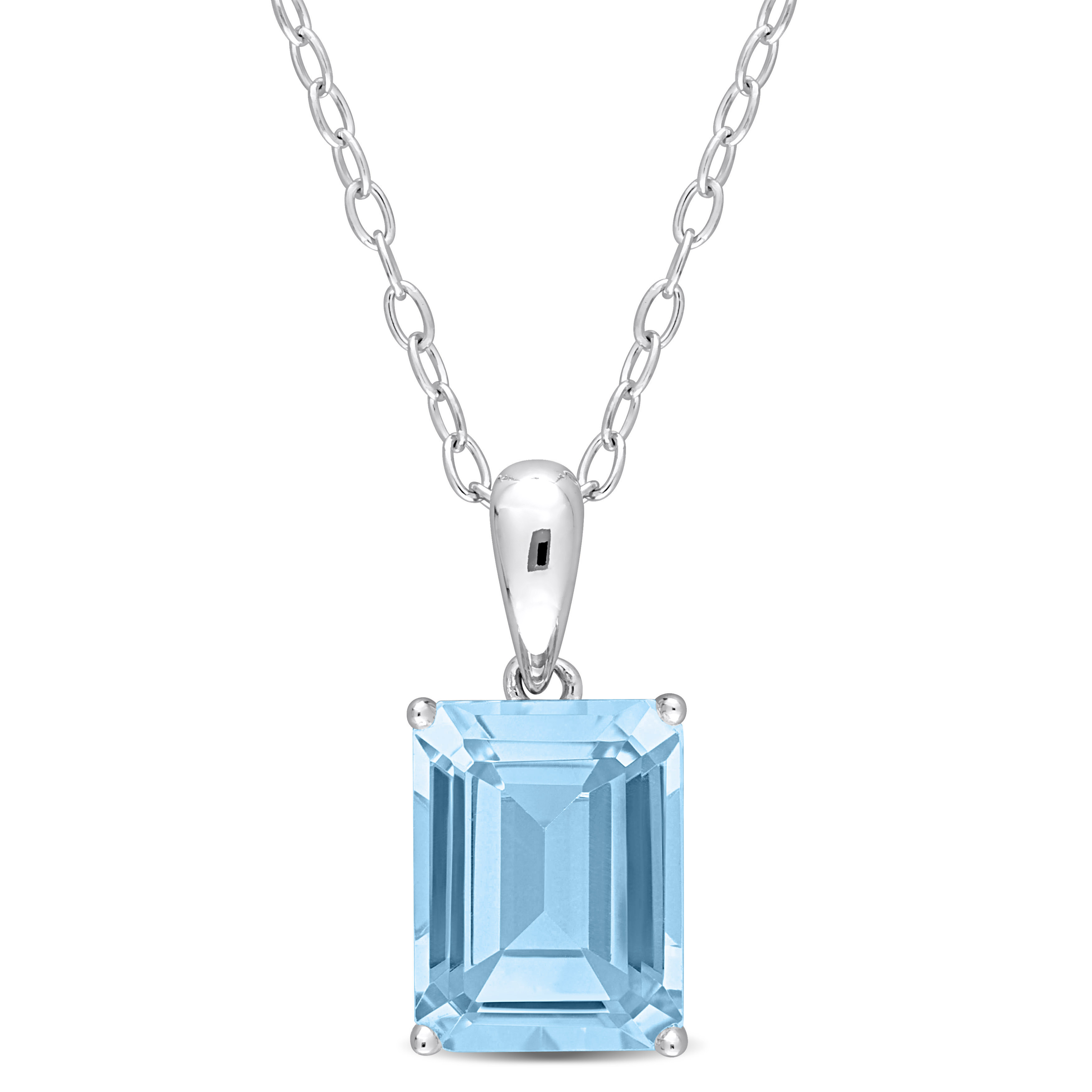 2 3/4 CT TGW Emerald Cut Sky Blue Topaz Solitaire Heart Design Pendant with Chain in Sterling Silver - 18 in.
